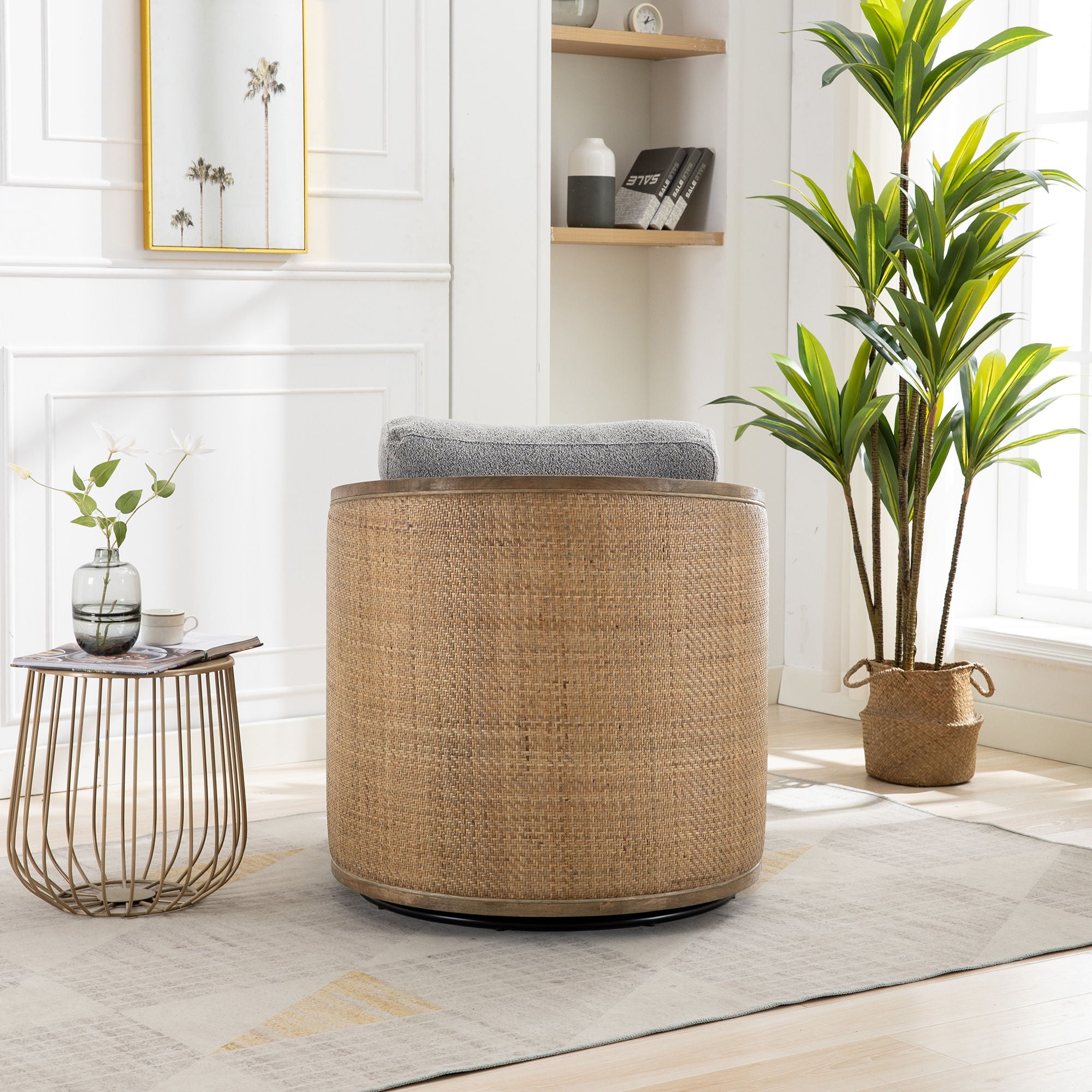 Barrel, Comfy Round Accent Sofa Chair With 360 Degree Swivel, Leisure Arm