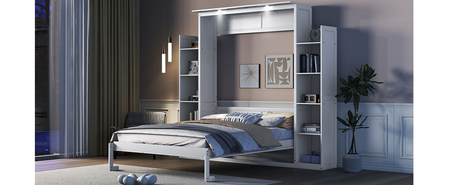 Wall Murphy Bed With Shelves And LED Lights