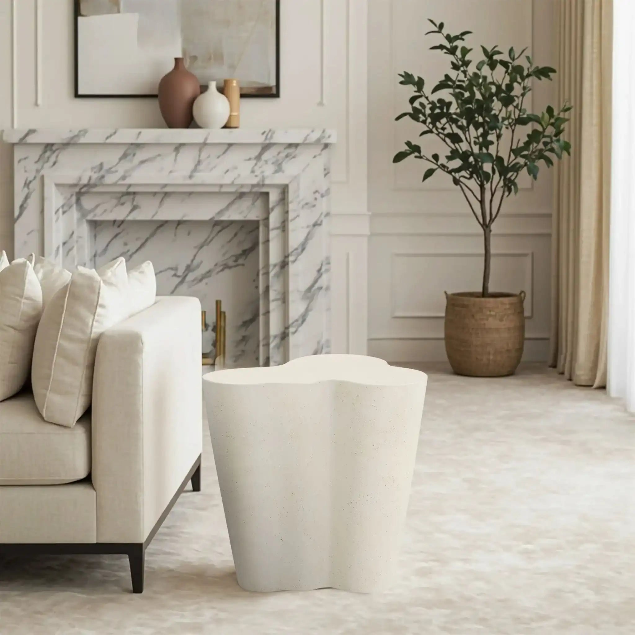 Monza - Concrete And Fiberglass Indoor / Outdoor End Table - Cream