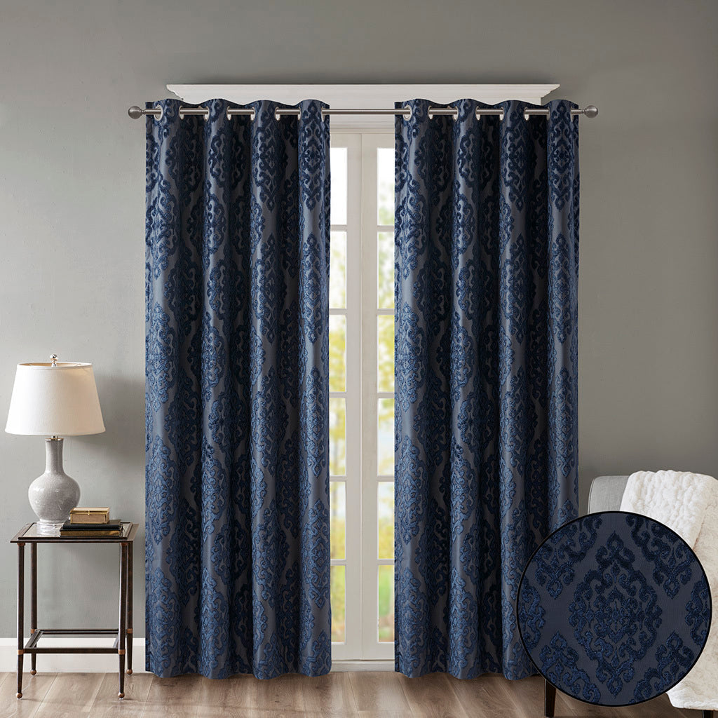 Knitted jacquard damask total blackout grommet top curtain panel (only 1 pc panel)