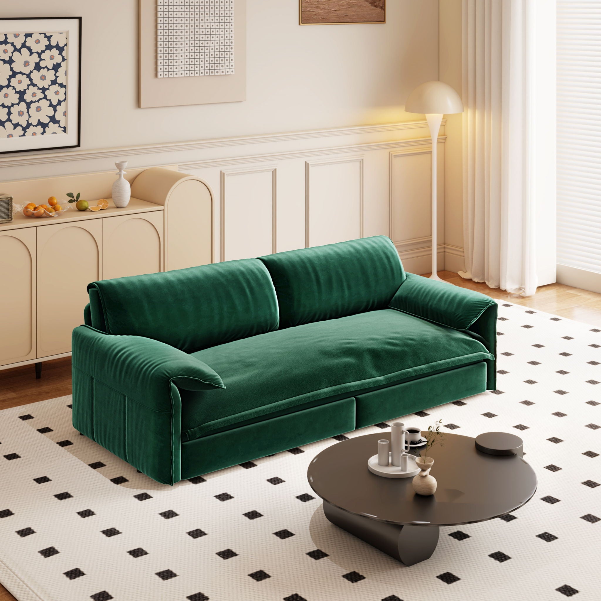 Queen Pull Out Sofa Bed, 3 In 1 Convertible Sleeper Sofa With Side Storage For Living Room - Green