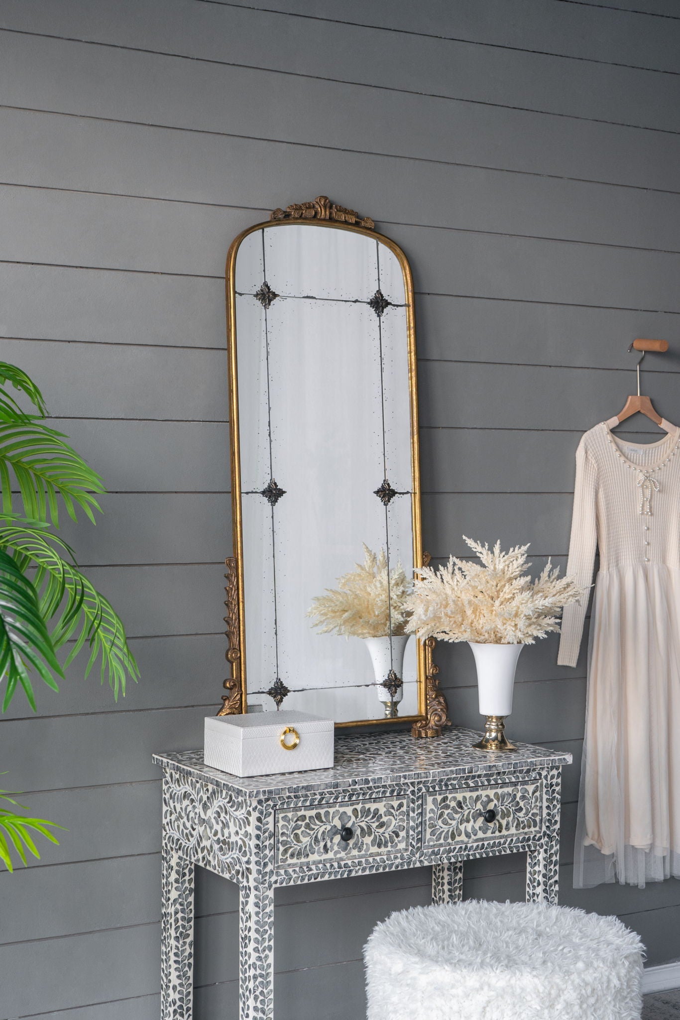 Antique Arched Mirror With Metal Frame, Full Length Mirror For Living Room Bathroom Entryway - Gold - Best Buy Furniture