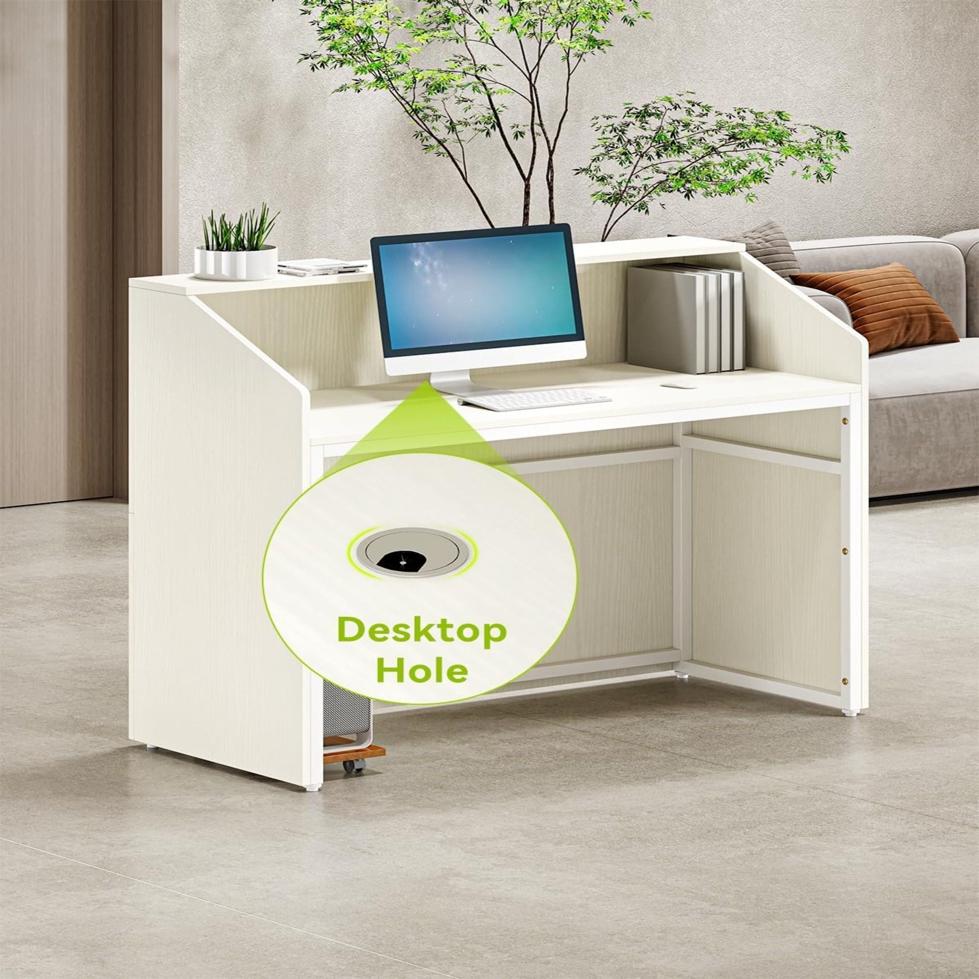 Modern Reception Desk, Front Desk Table With Cable Grommet & Privacy Panels