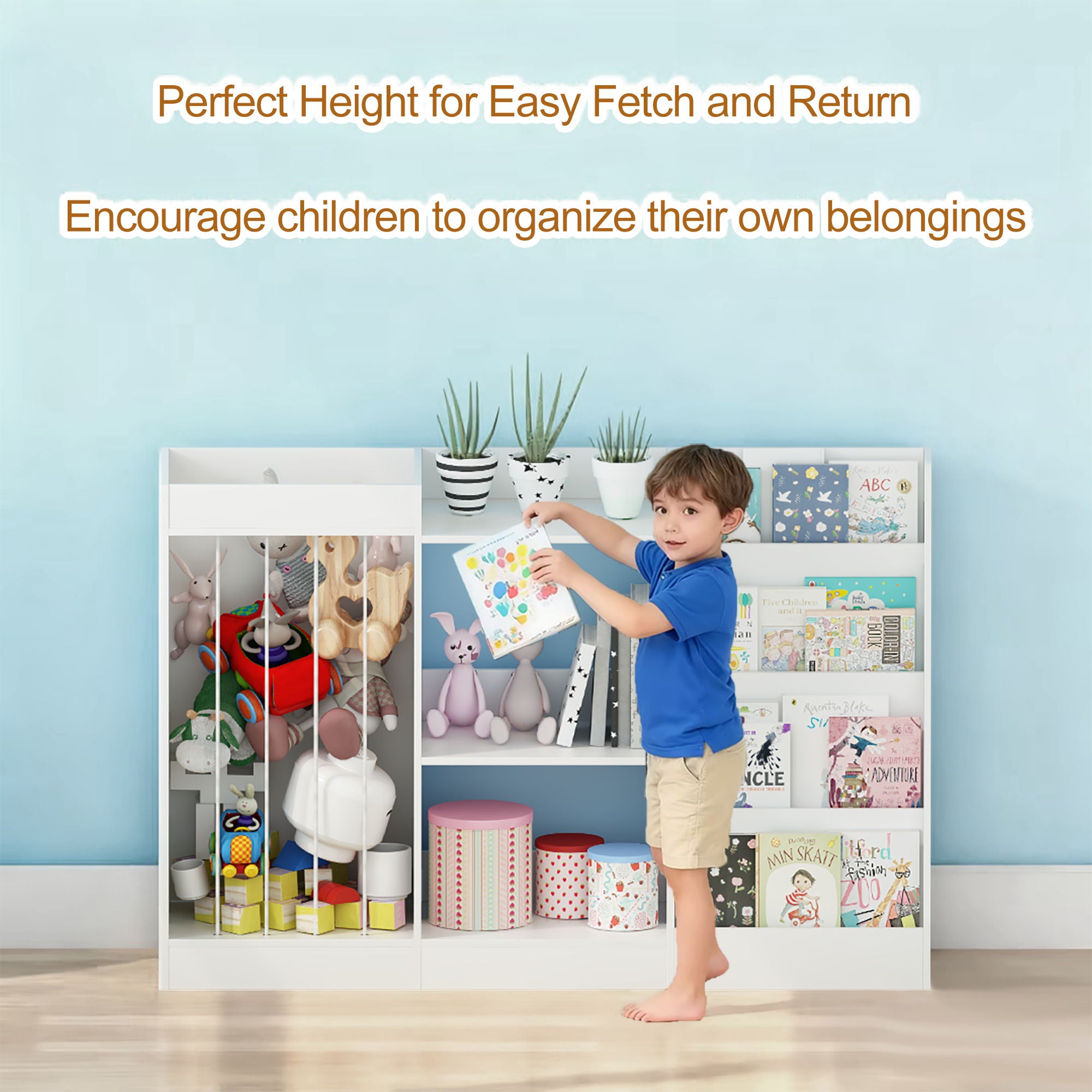 Bookshelf And Toy Storage, 3 Tier Montessori Bookcase With Stuffed Animal Organizer - White