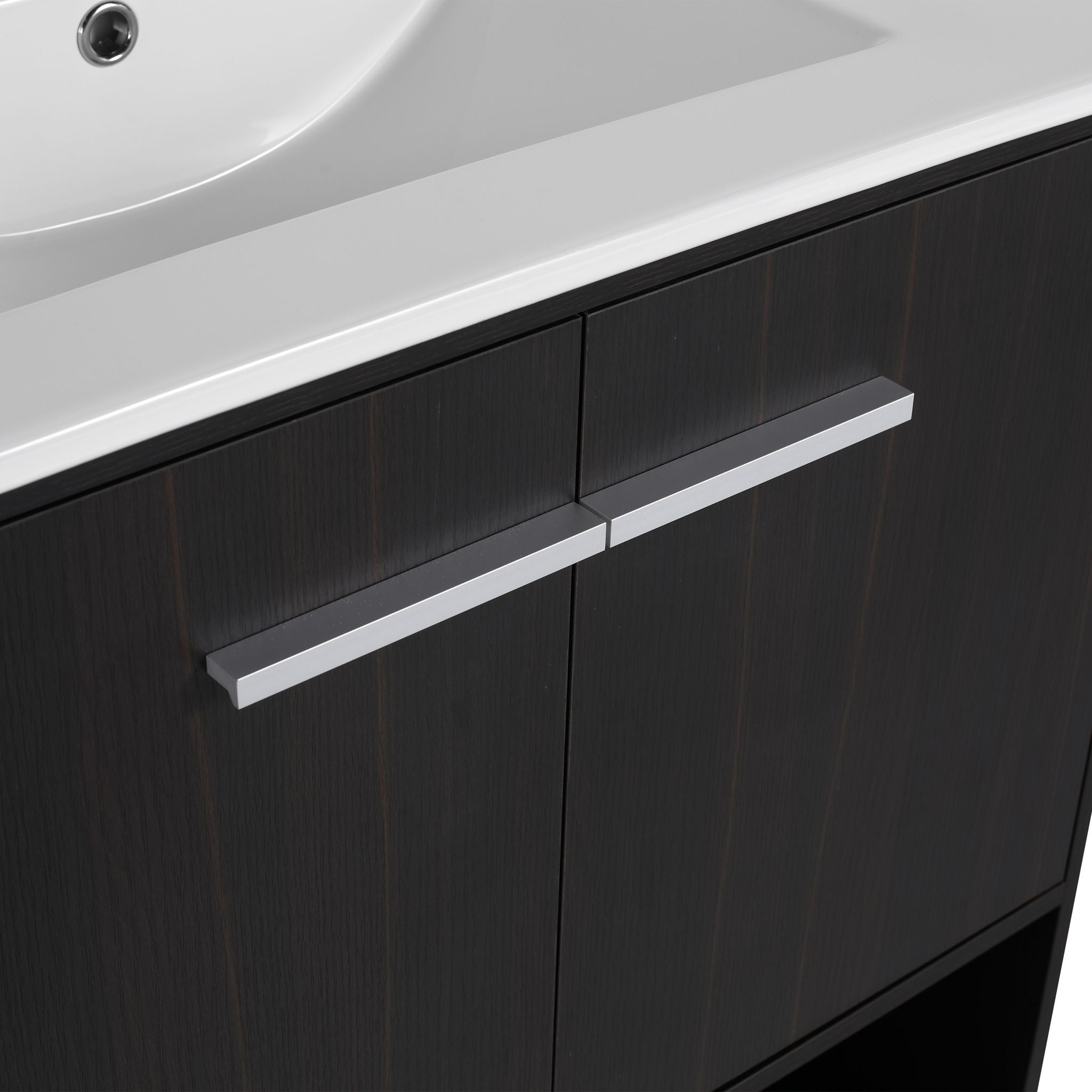 Modern Bathroom Vanity With Ceramic Sink, Freestanding Cabinet, Soft Closing Doors