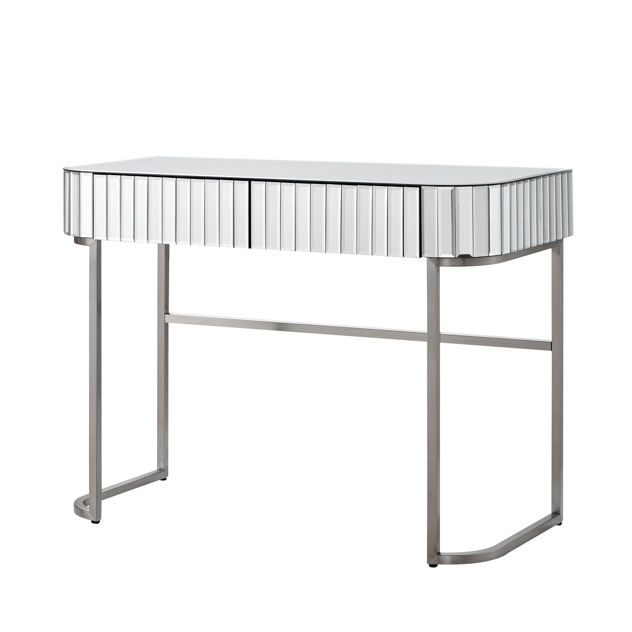 Mirrored Makeup Vanity Table With Stainless Steel Base And 2 Drawers