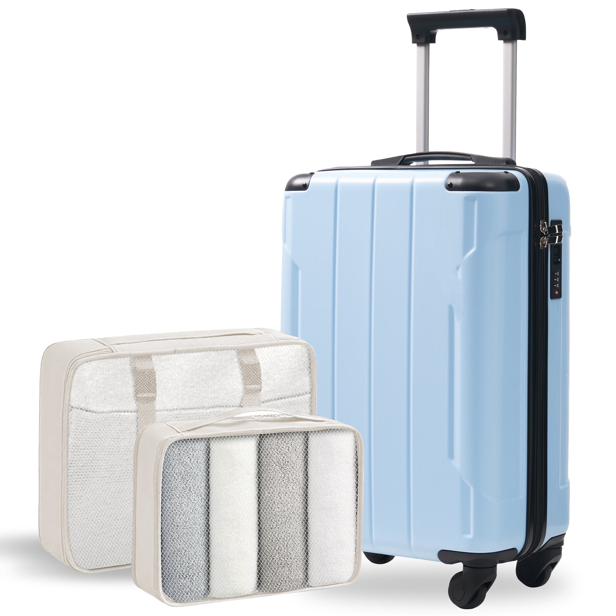 20-Inch Hardshell Carry-On Luggage, Lightweight Durable ABS Suitcase with Spinner Wheels, Built-in TSA Lock, 2 Packing Cubes, Skyblue