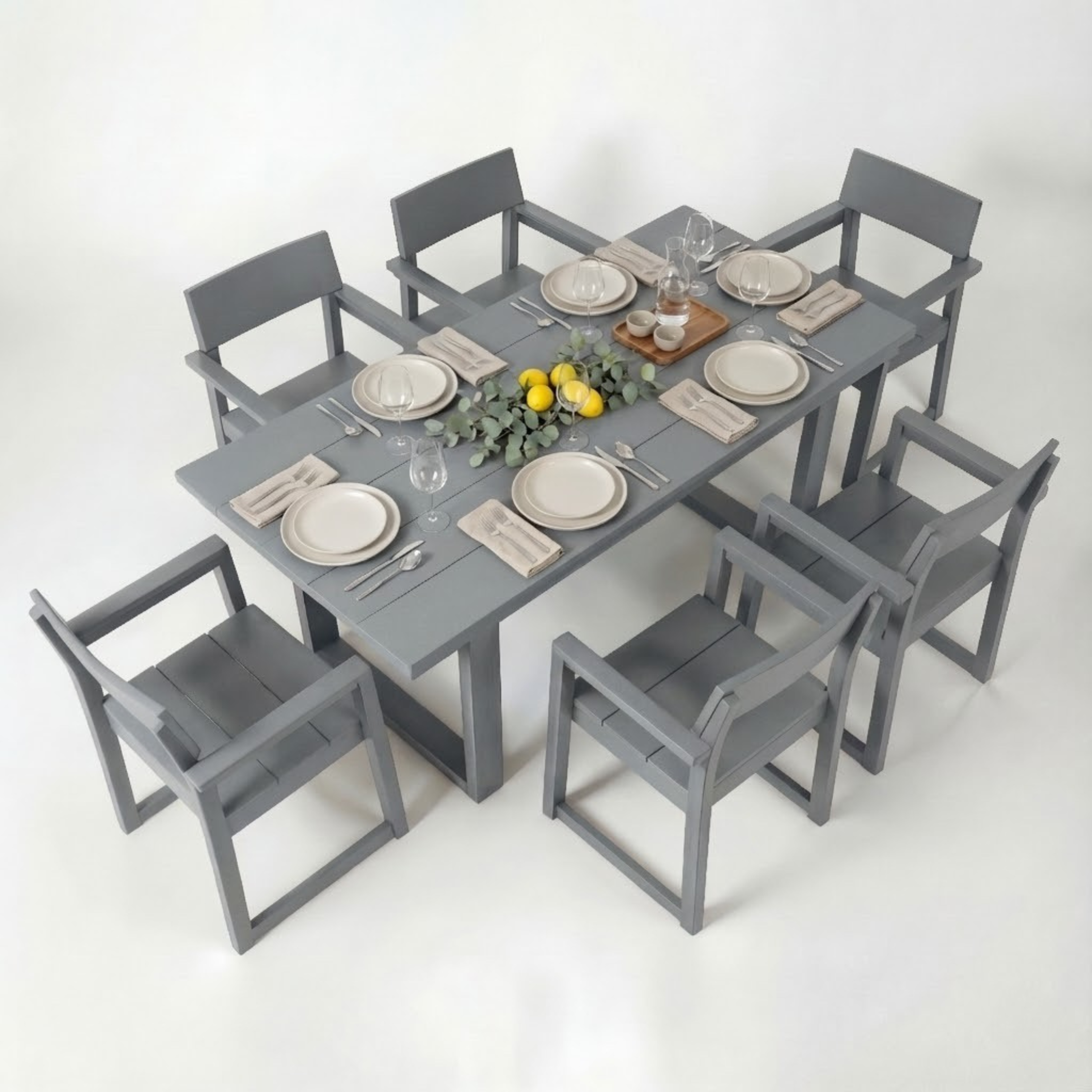 7-Piece HDPE Outdoor Dining Set for 6 – Weather-Resistant Patio Table with Umbrella Hole (Grey)