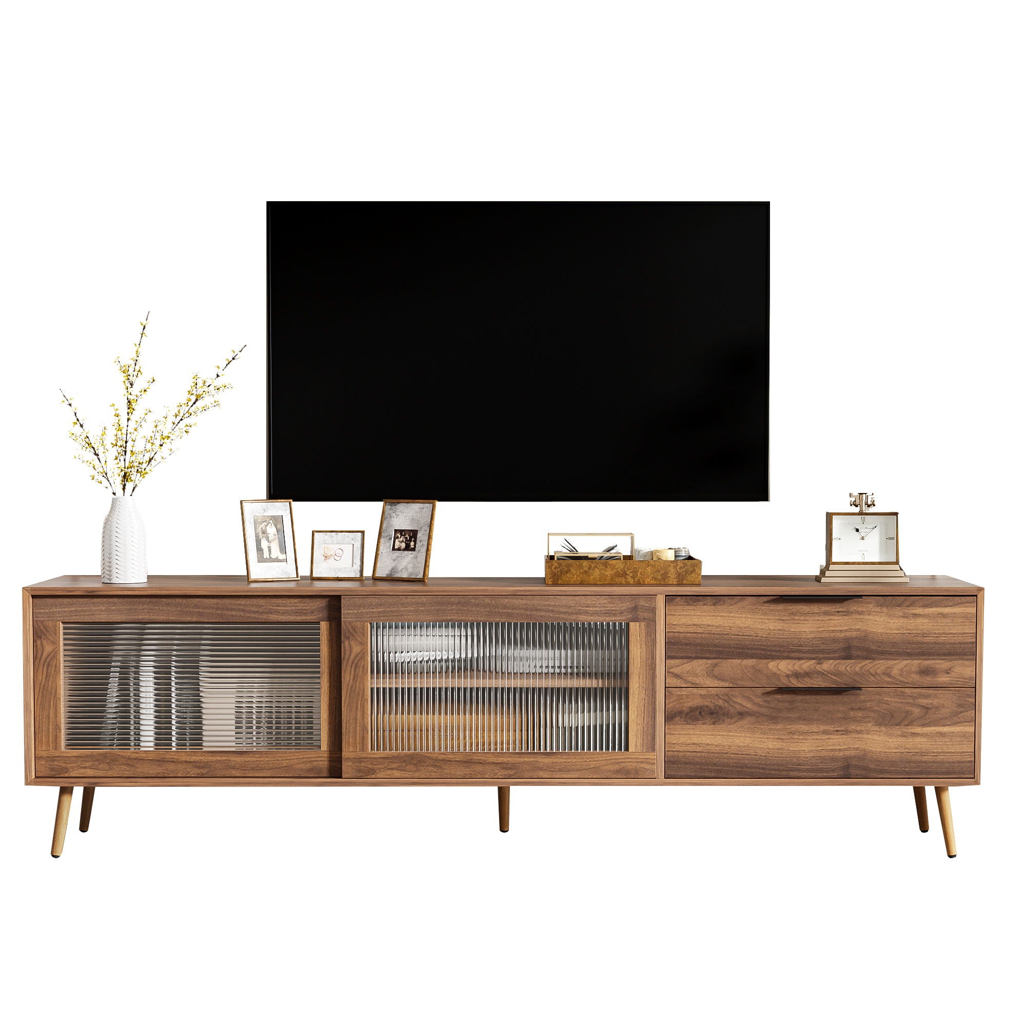 TV Stand, Media Console With 2 Doors, 2 Drawers & Storage Cabinet - Walnut