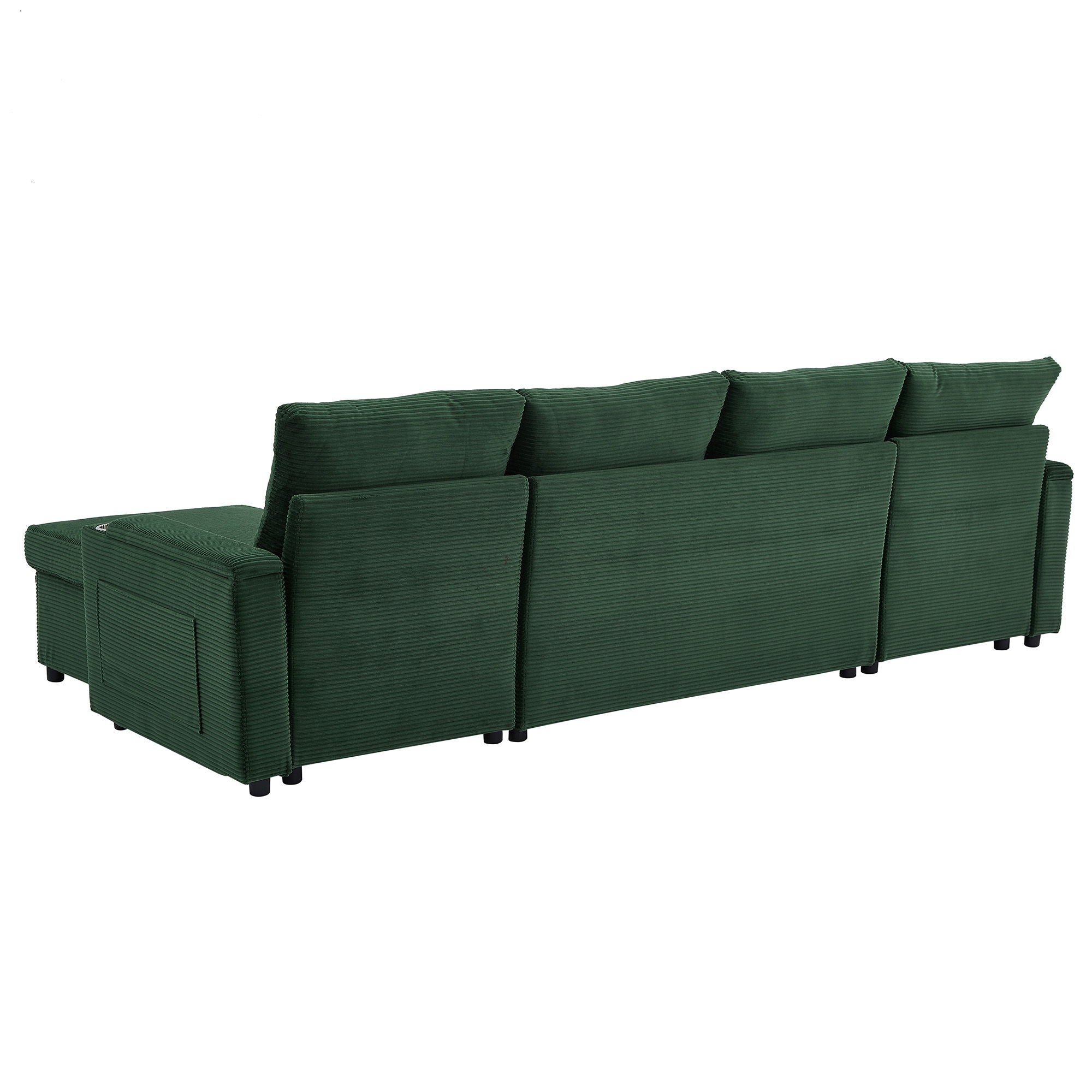 U Shaped Sectional Sofa Bed With Storage Chaise Lounges, USB Ports, And Cup Holders