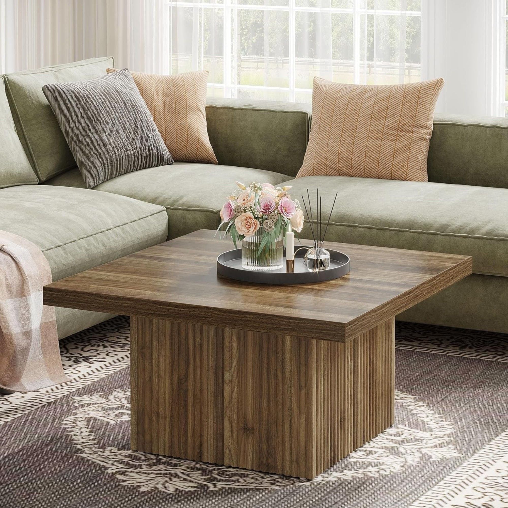 Square Coffee Table With Half Round Base - Brown