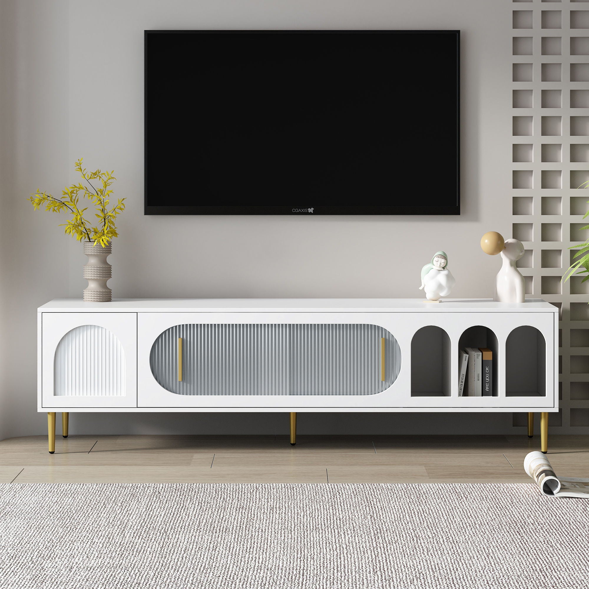 Modern TV Stand With 3 Shelves And 2 Cabinets