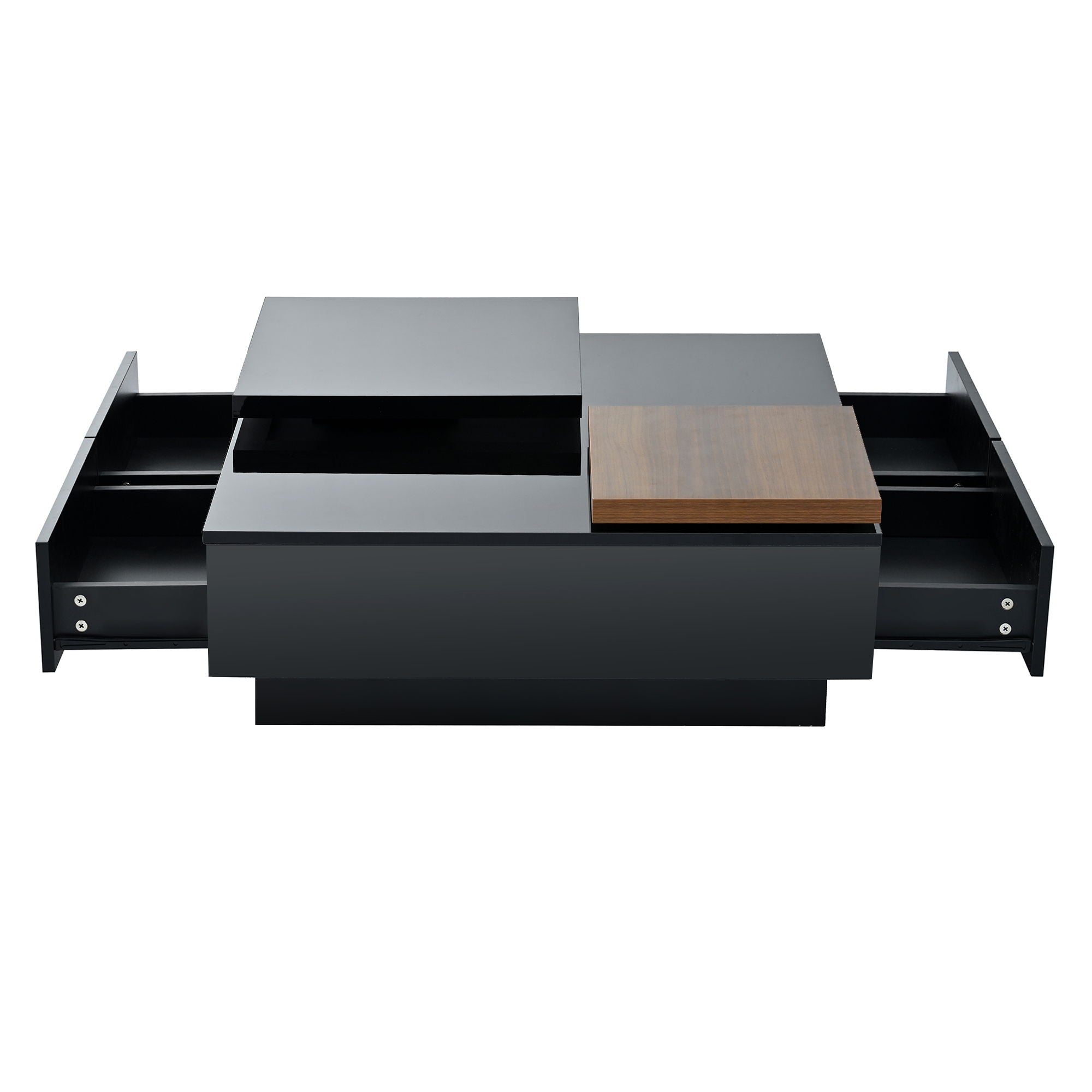 Movable Square Top Coffee Table With 4 Hidden Storage Drawers