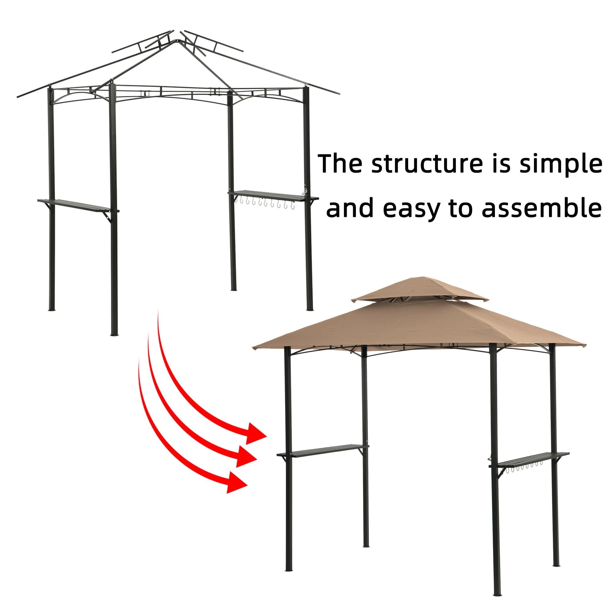 Outdoor Grill Gazebo 8 x 5 ft with Double-Tier Soft Top Canopy