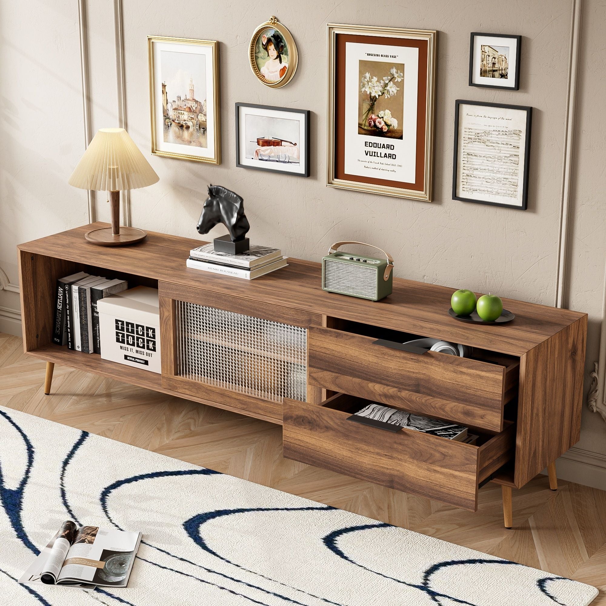 TV Stand, Media Console With 2 Doors, 2 Drawers & Storage Cabinet - Walnut