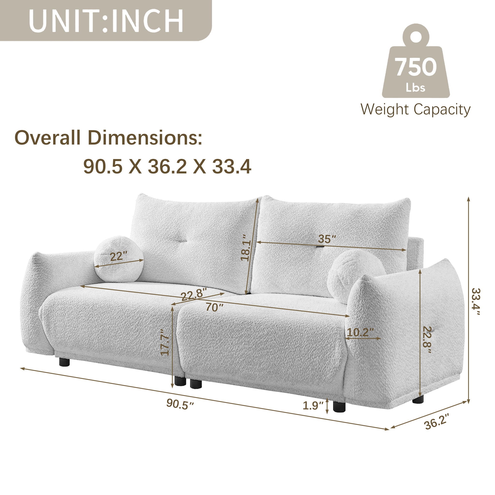 2 Seater Cushion Sofa With 2 Cushions And 2 Ball Pillows