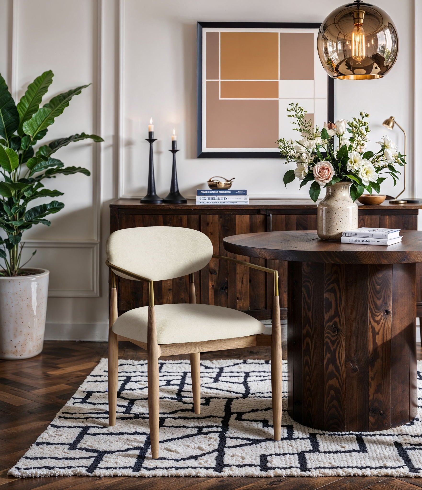 Riccio - Fabric Dining Arm Chair (Set of 2) - Natural Frame