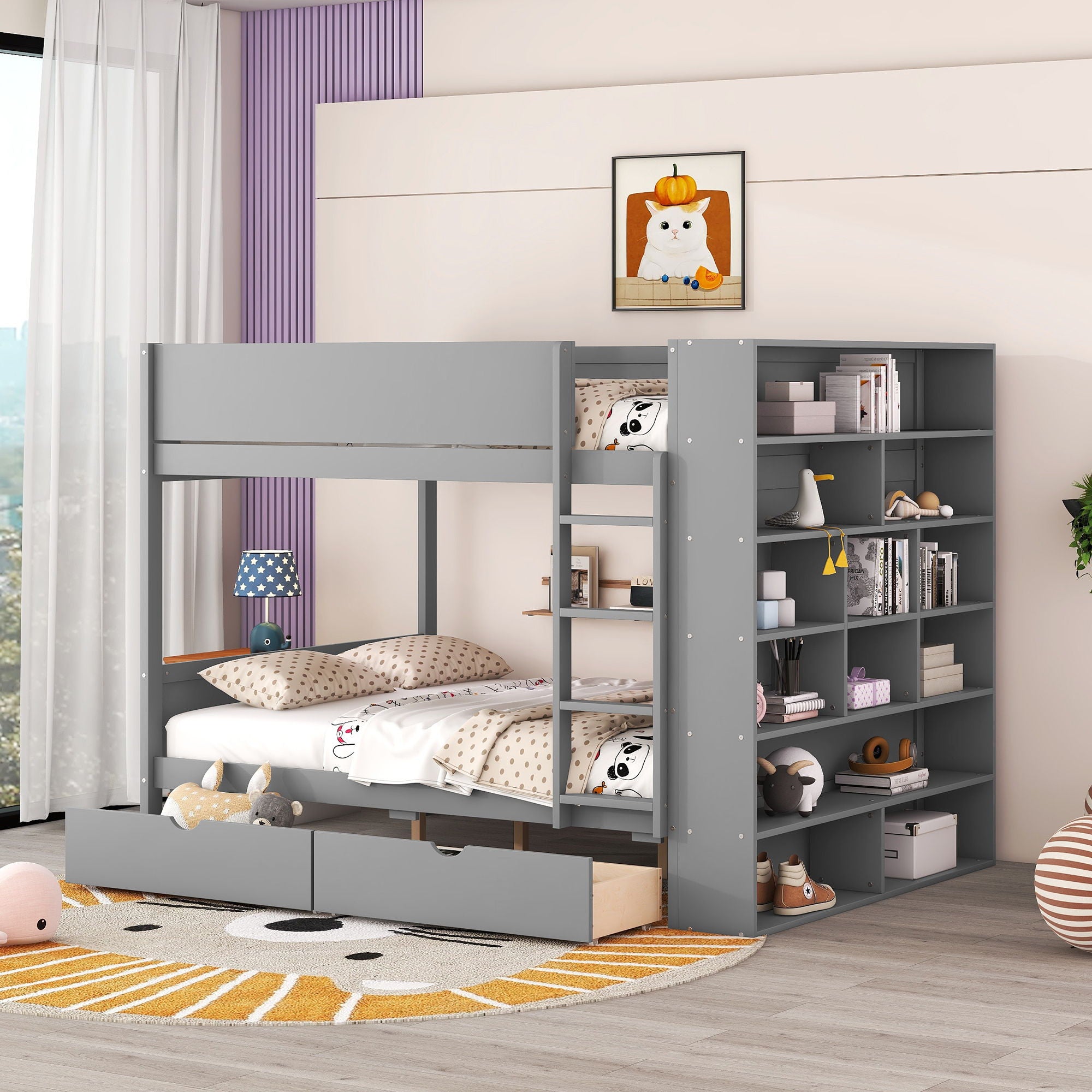 Bunk Bed With 2 Drawers And Multi Layer Cabinet