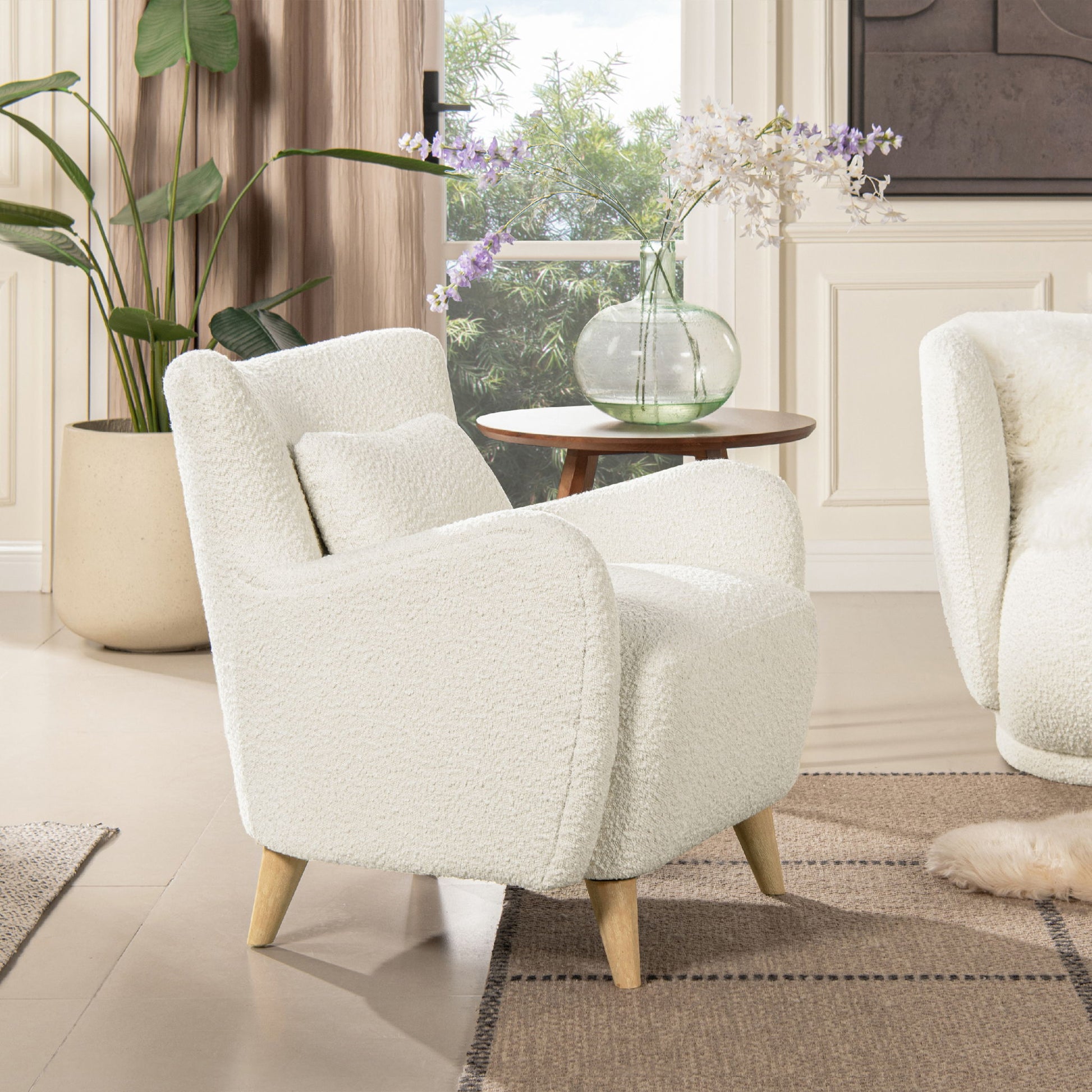 Lune - Curved Arm Accent Chair With Lumbar Pillow - Ivory White - Best Buy Furniture