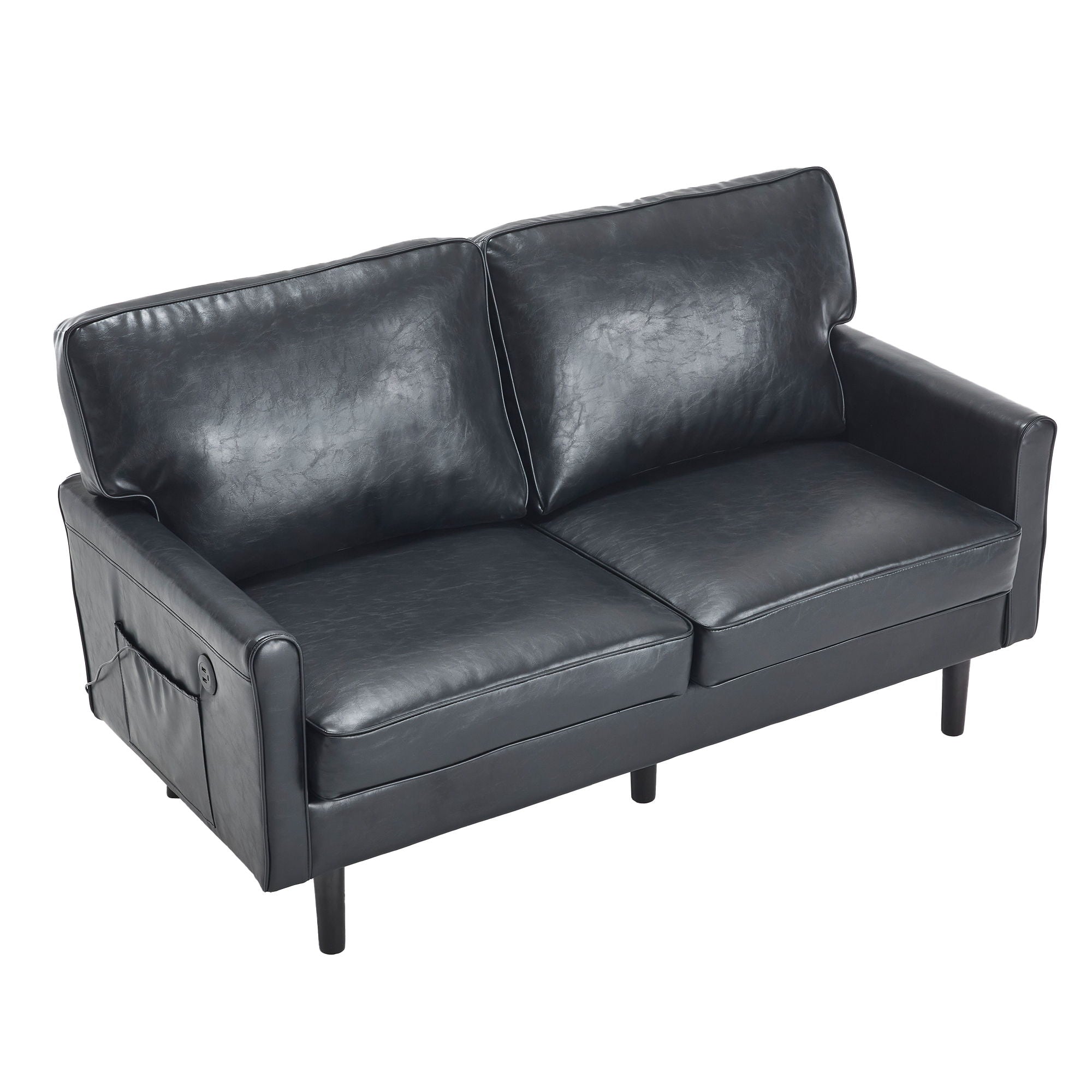 Mid Century Modern Loveseat Sofa With USB Ports, Removable Pillow Cover