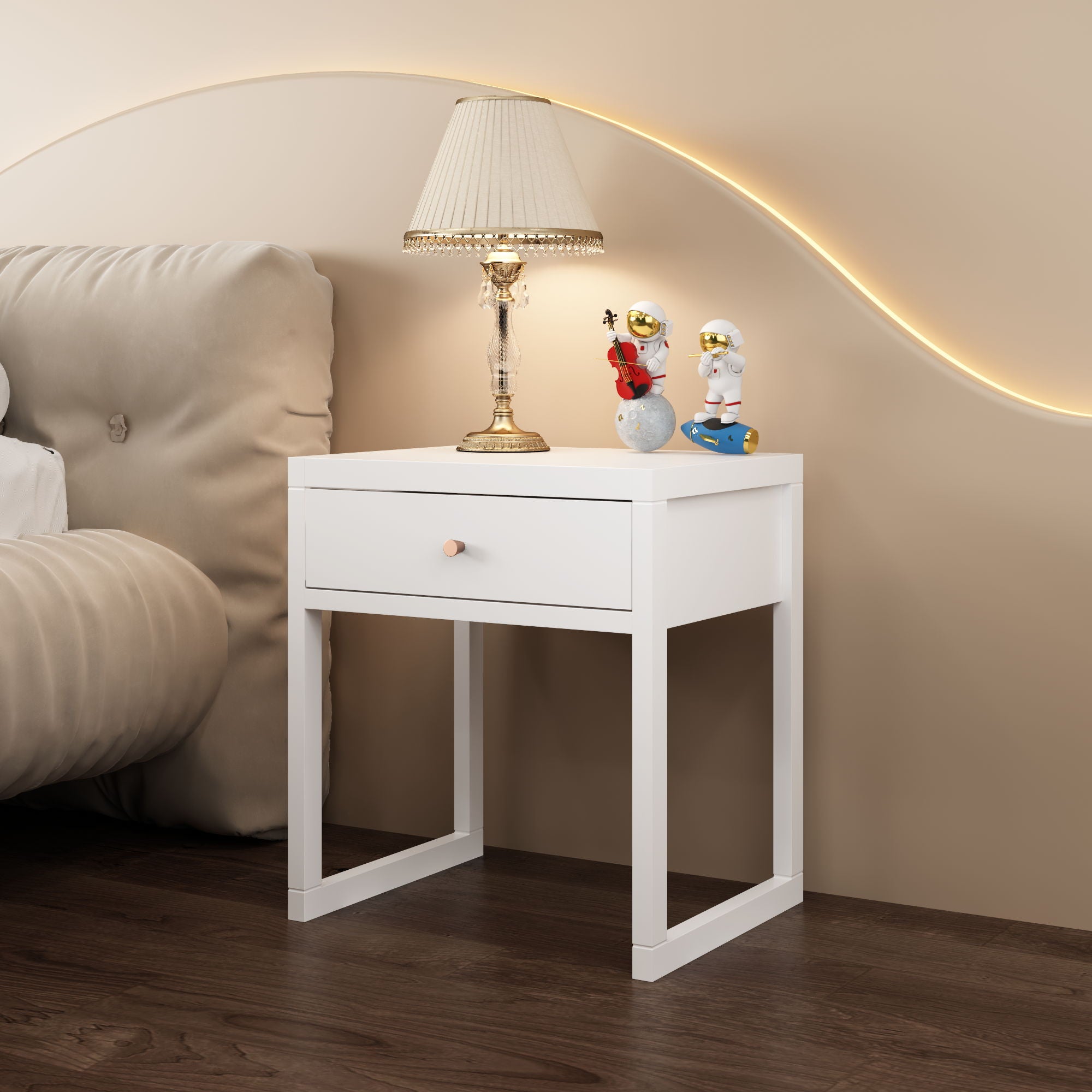 Nightstand With Drawer, Minimalist Bedside Table, Compact End Table For Bedroom - White