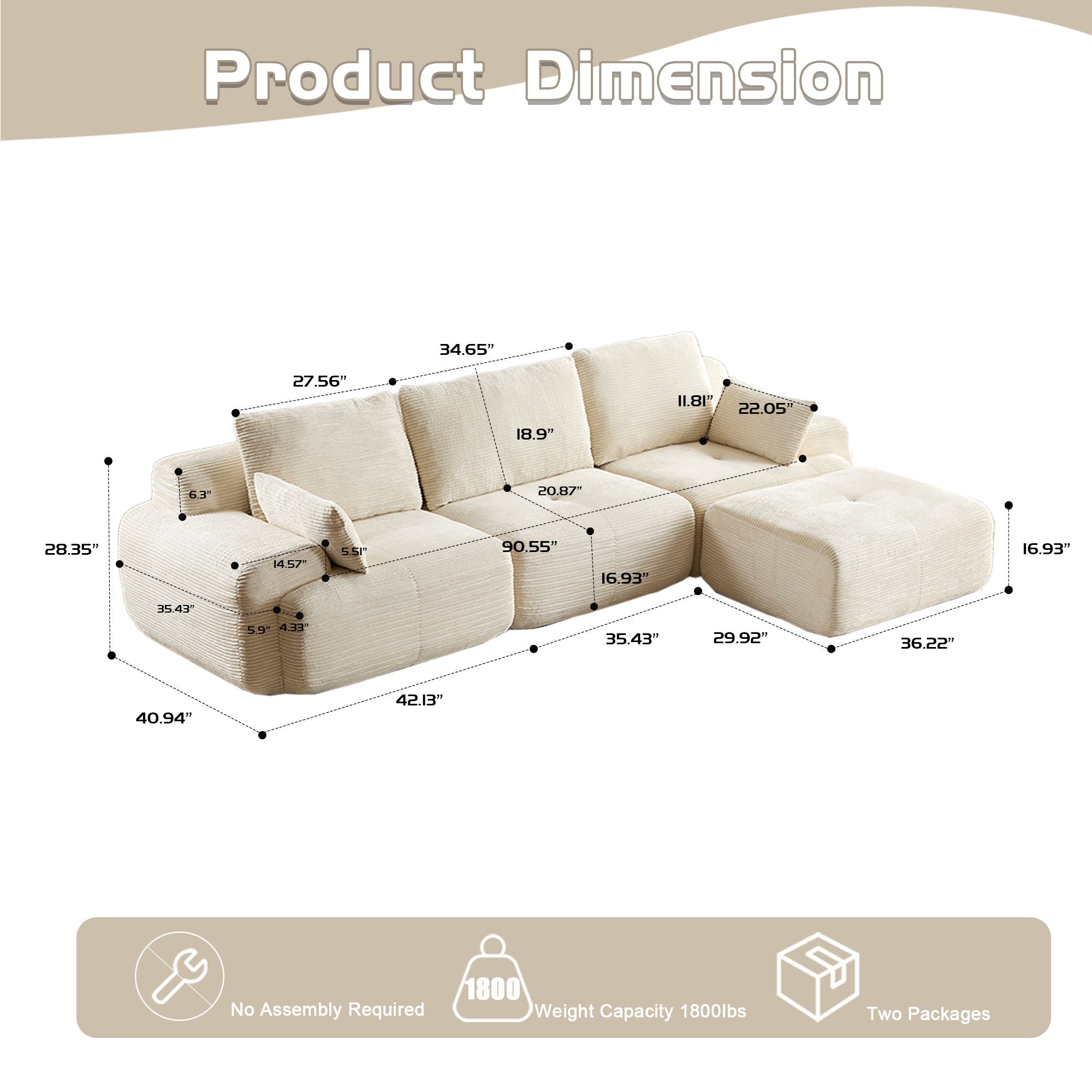 Compressed Sofa, Large Sectional Couches For Living Room - Beige