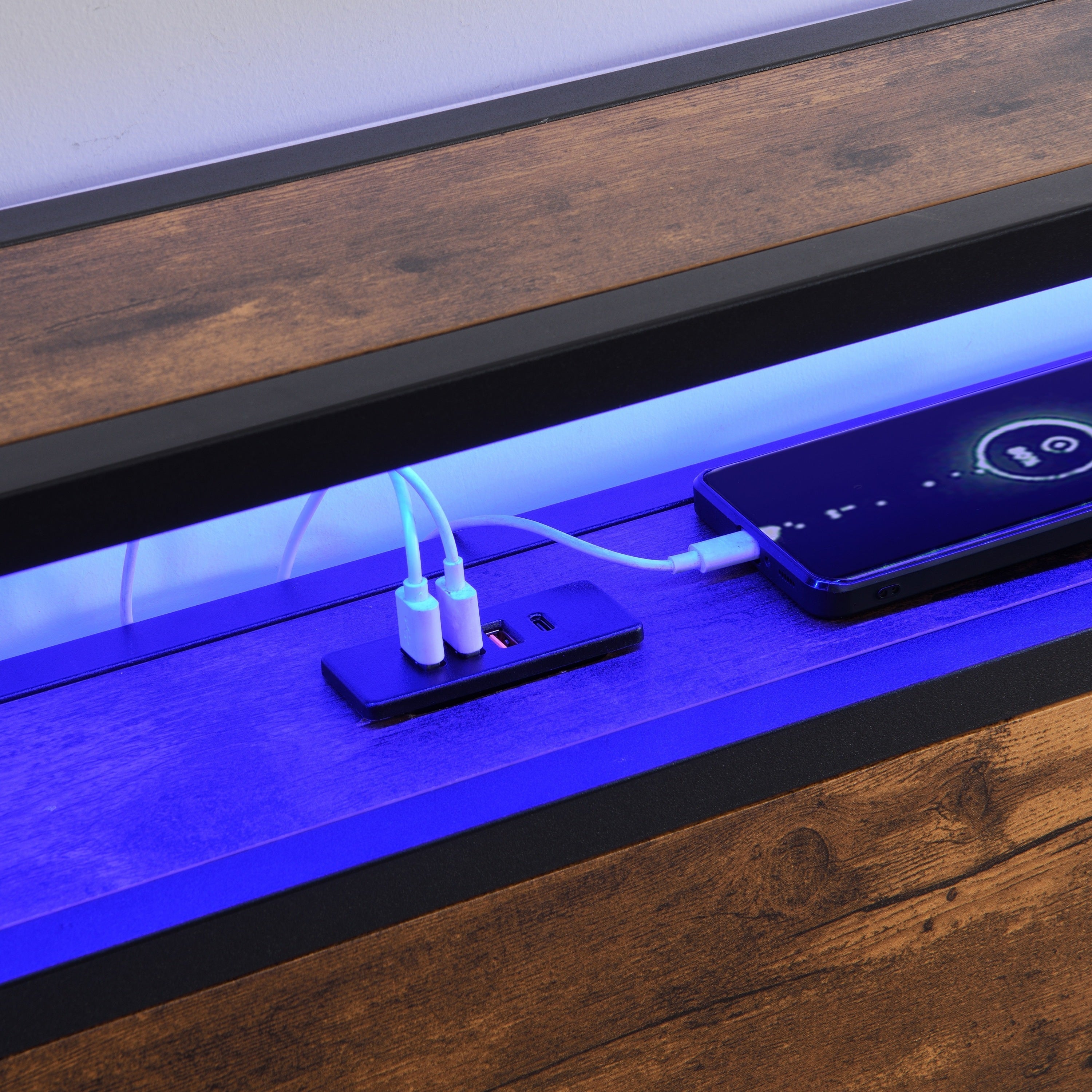 Bed frame with storage, led headboard, drawers & usb port