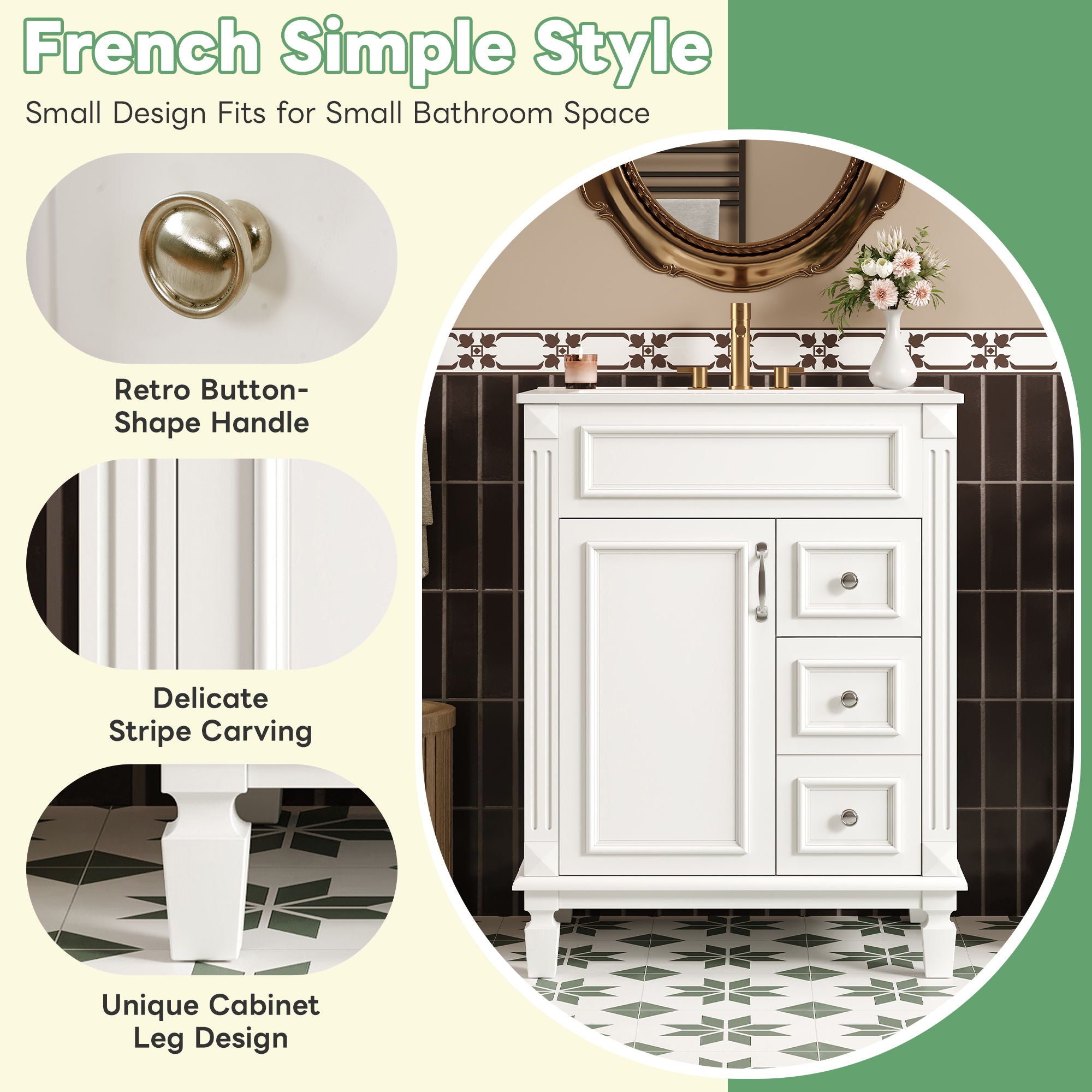 Bathroom Vanity With Sink, Compact Cabinet & 2 Drawers And Adjustable Shelf