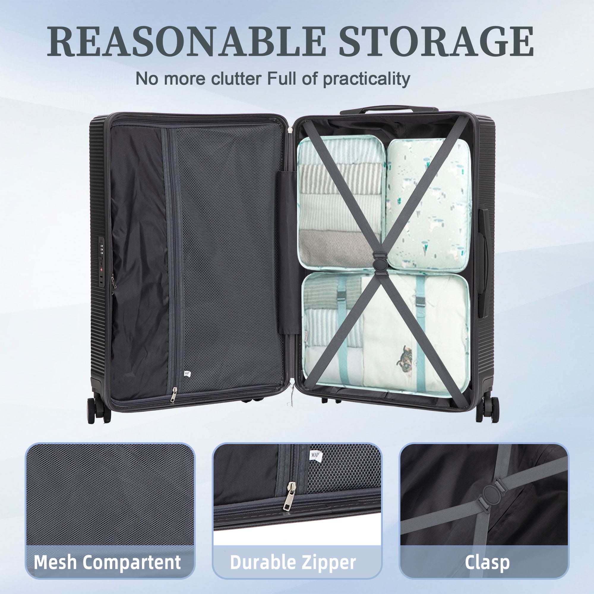 20" / 24" / 28" 3 Pieces / Set Spinner Wheel Luggage, Carry On Suitcase, Matching Color, TSA Combination Lock