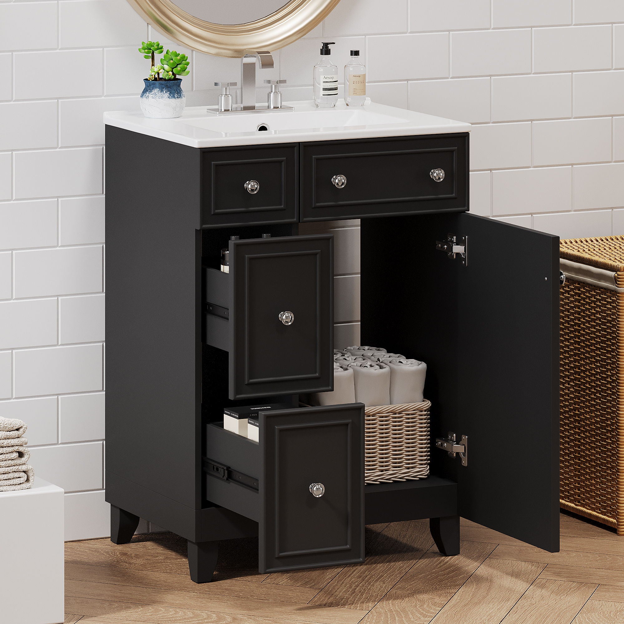 Bathroom Vanity Cabinet With Sink - Black