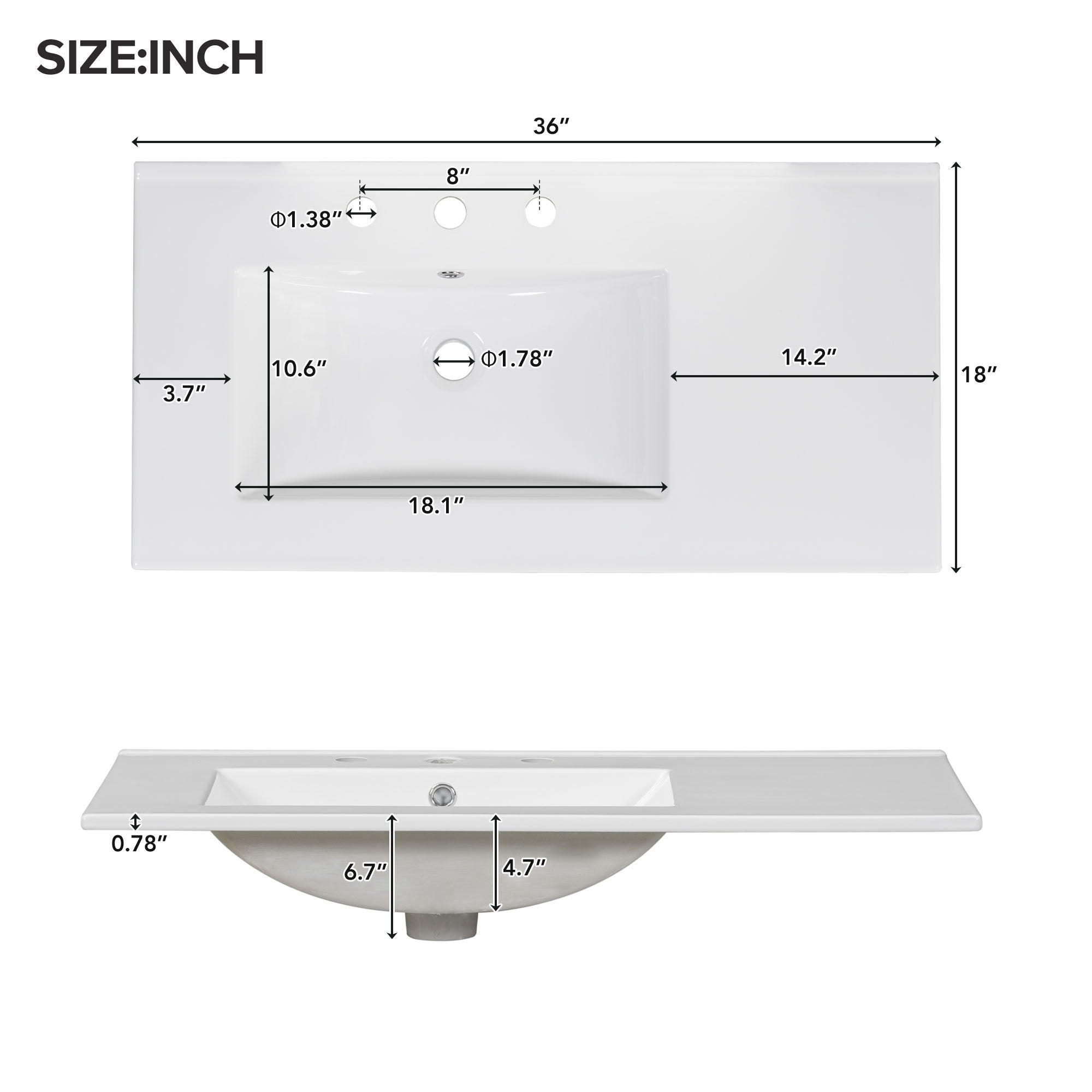 Bathroom Vanity With Ceramic Sink Combo, Abundant Storage Cabinet 2 Soft Close Doors And 5 Drawers