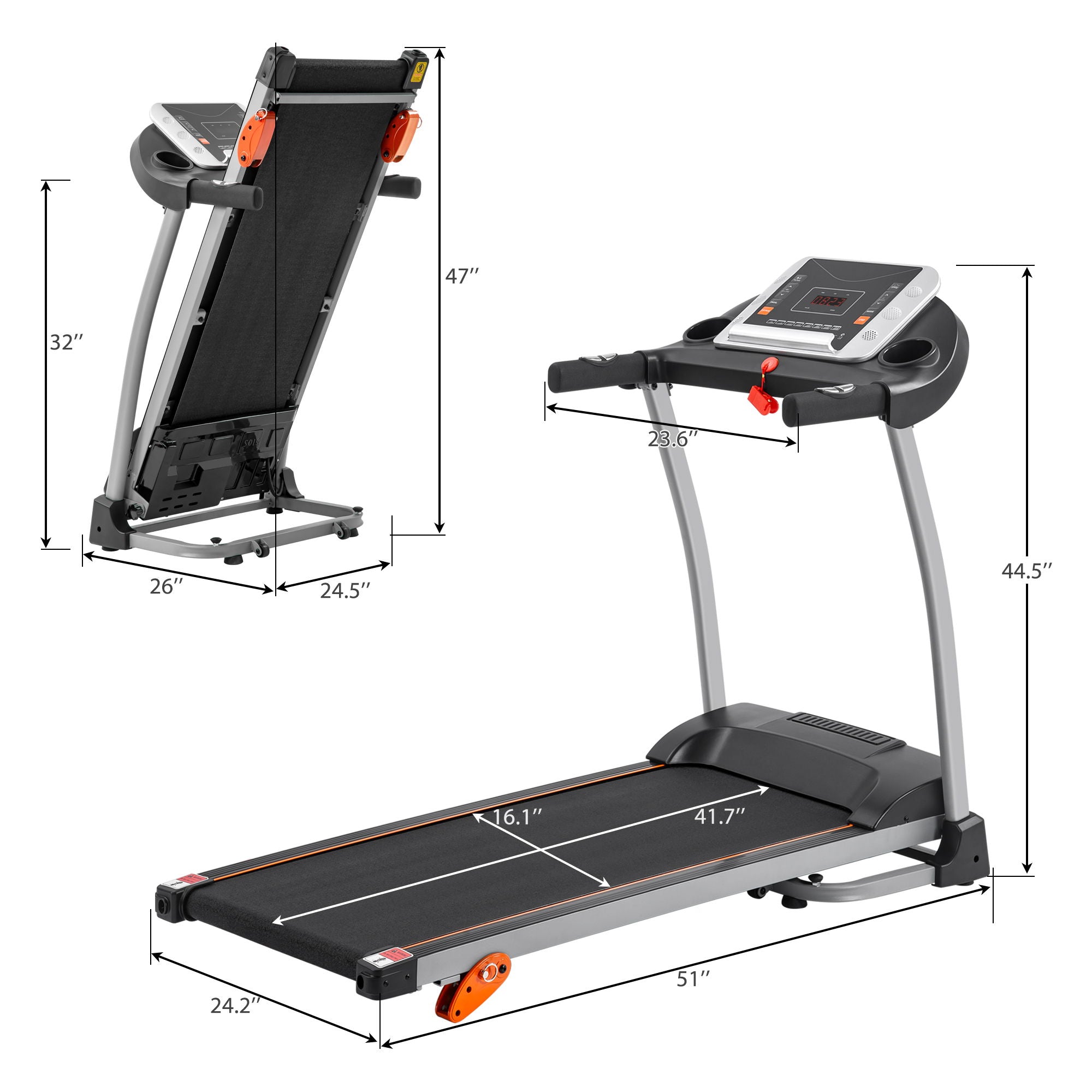 Foldable Treadmill With Incline For Running Walking Exercise - Black