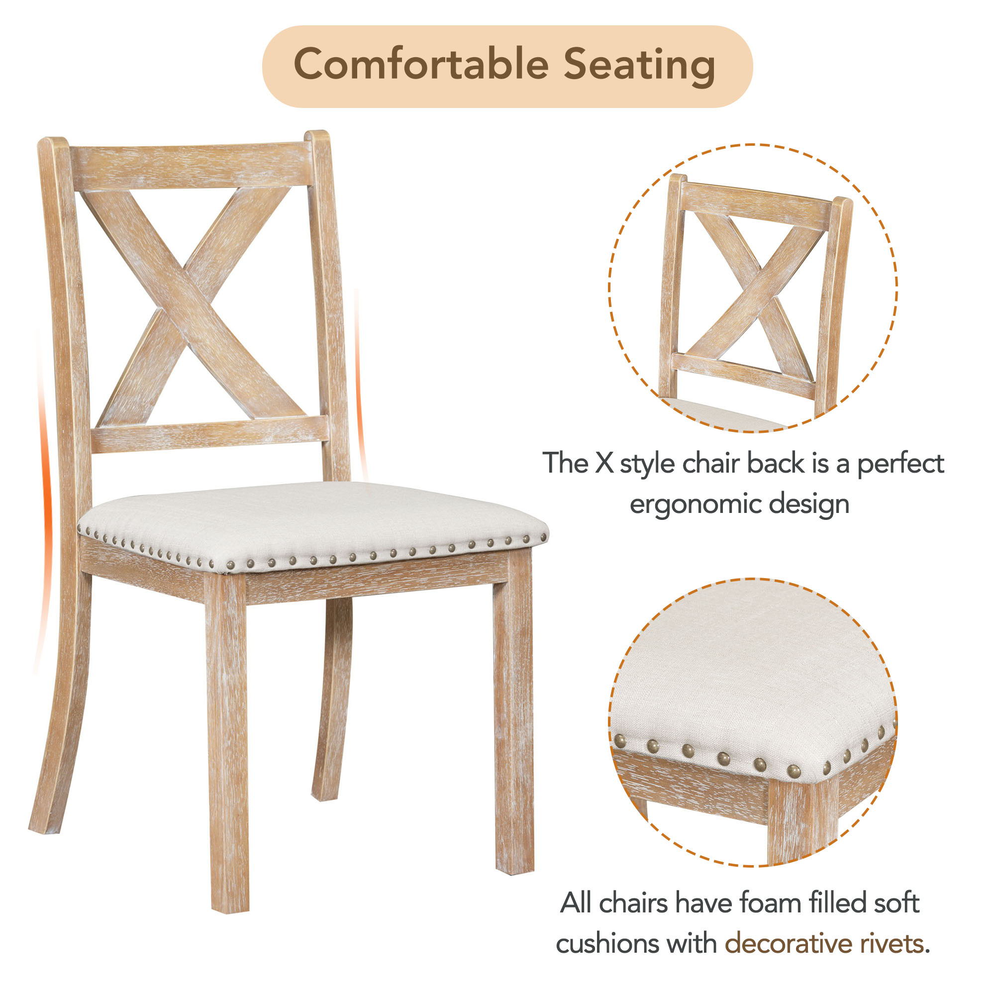 Topmax - 6 Piece Farmhouse Extendable Dining Table With Footrest, 4 Upholstered Dining Chairs And Dining Bench, Two 11" Removable Leaf - Best Buy Furniture