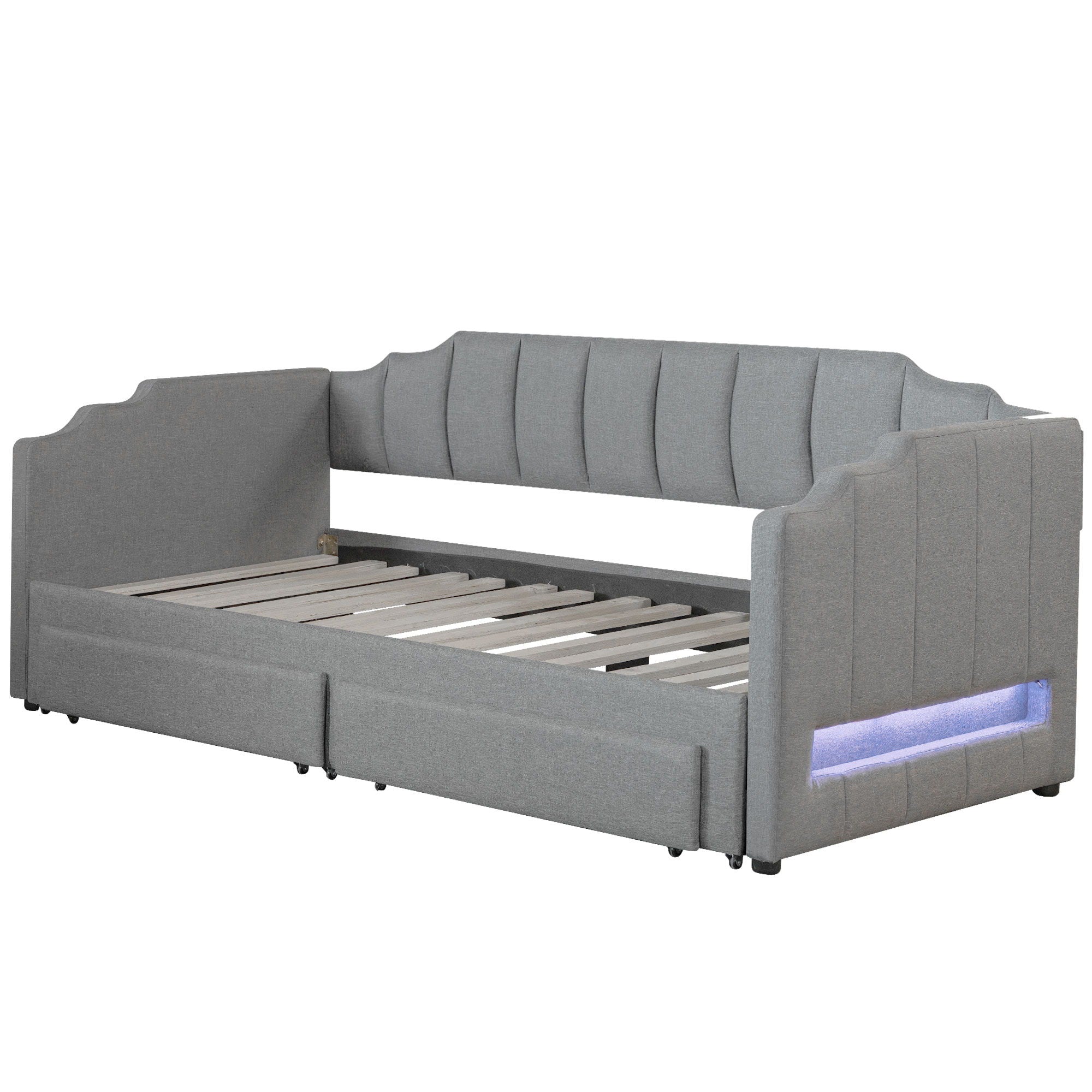 Extendable Daybed With LED Light And 2 Storage Drawers