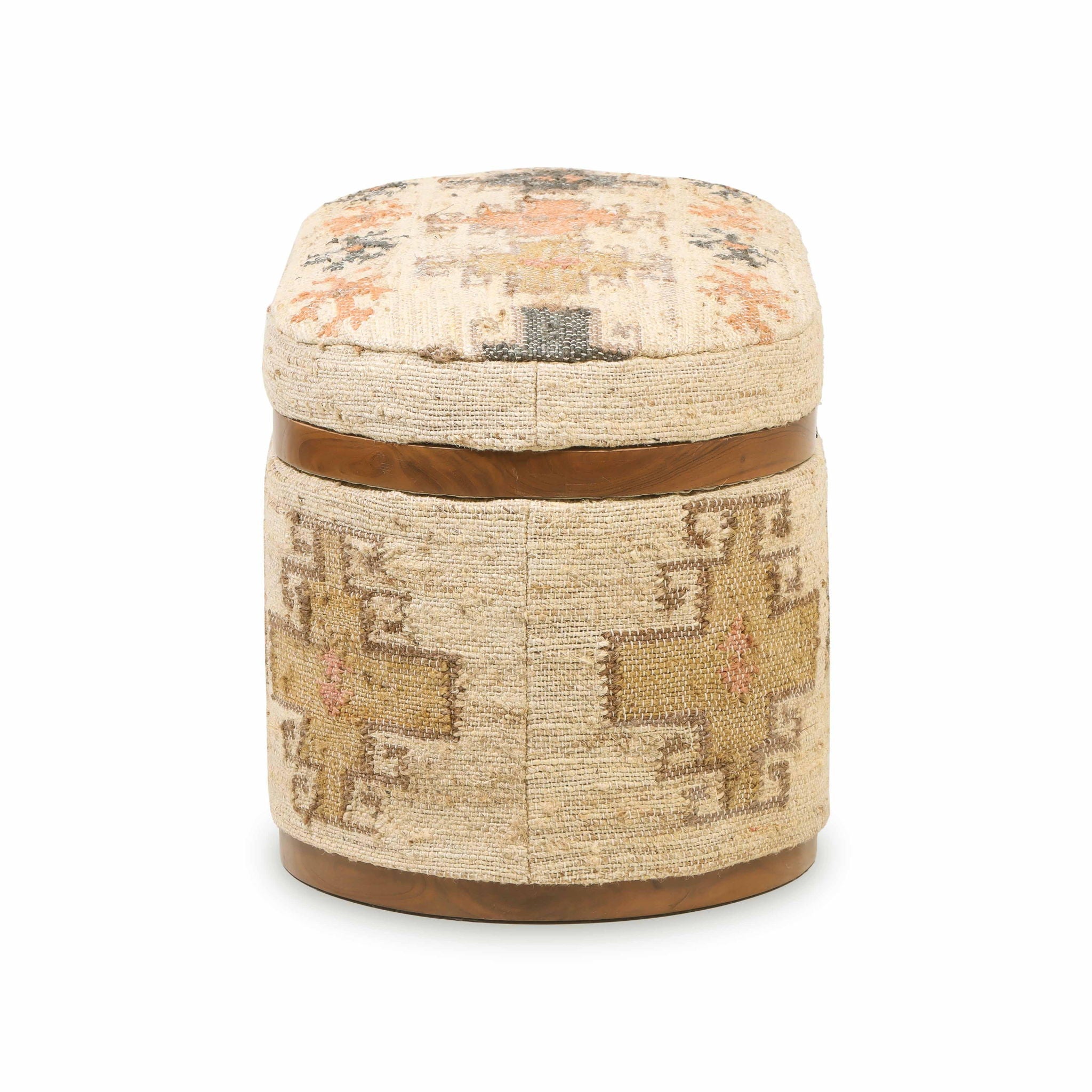Olivier - Cotton Oval Storage Ottoman - Beige