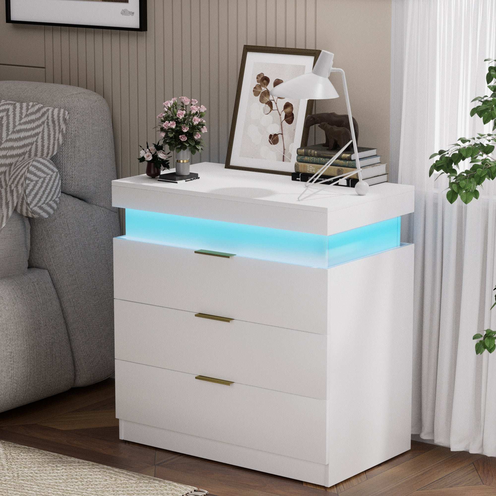 Zuri Nightstand with Charging Station and LED Lights