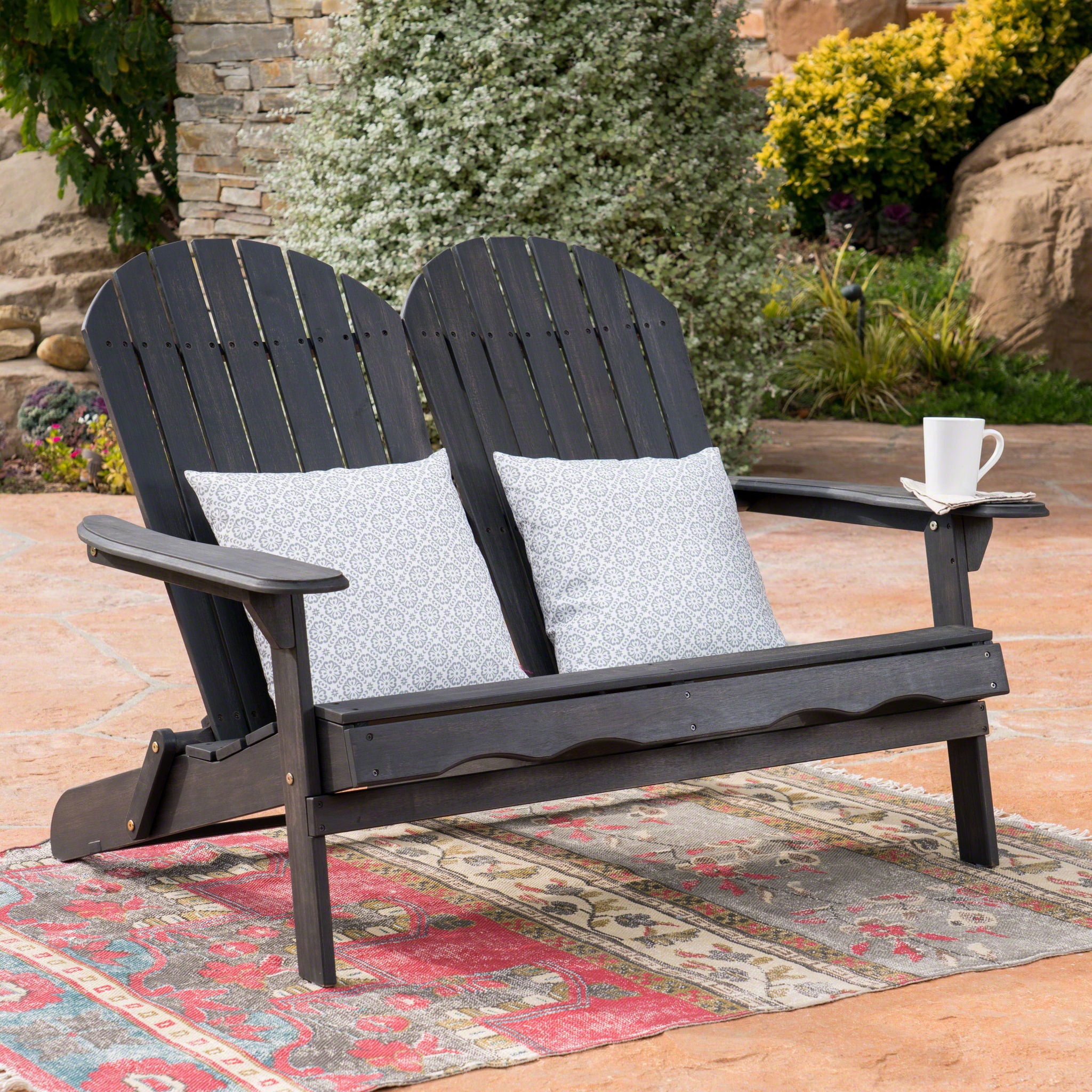 Outdoor Adirondack Rocking Loveseat With Hand Crafted Details