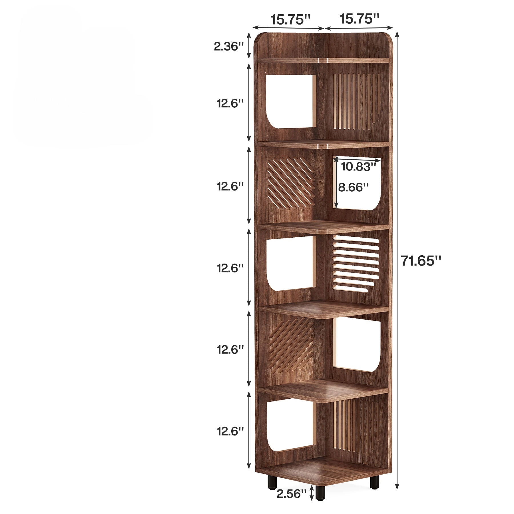 6 Tier Narrow Corner Bookshelf Storage For Living Room - Brown
