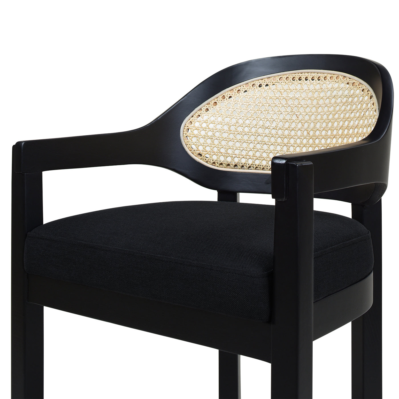 Americana Mid-Century Modern 30.5' Cane Back Bar Stool, Jet Black