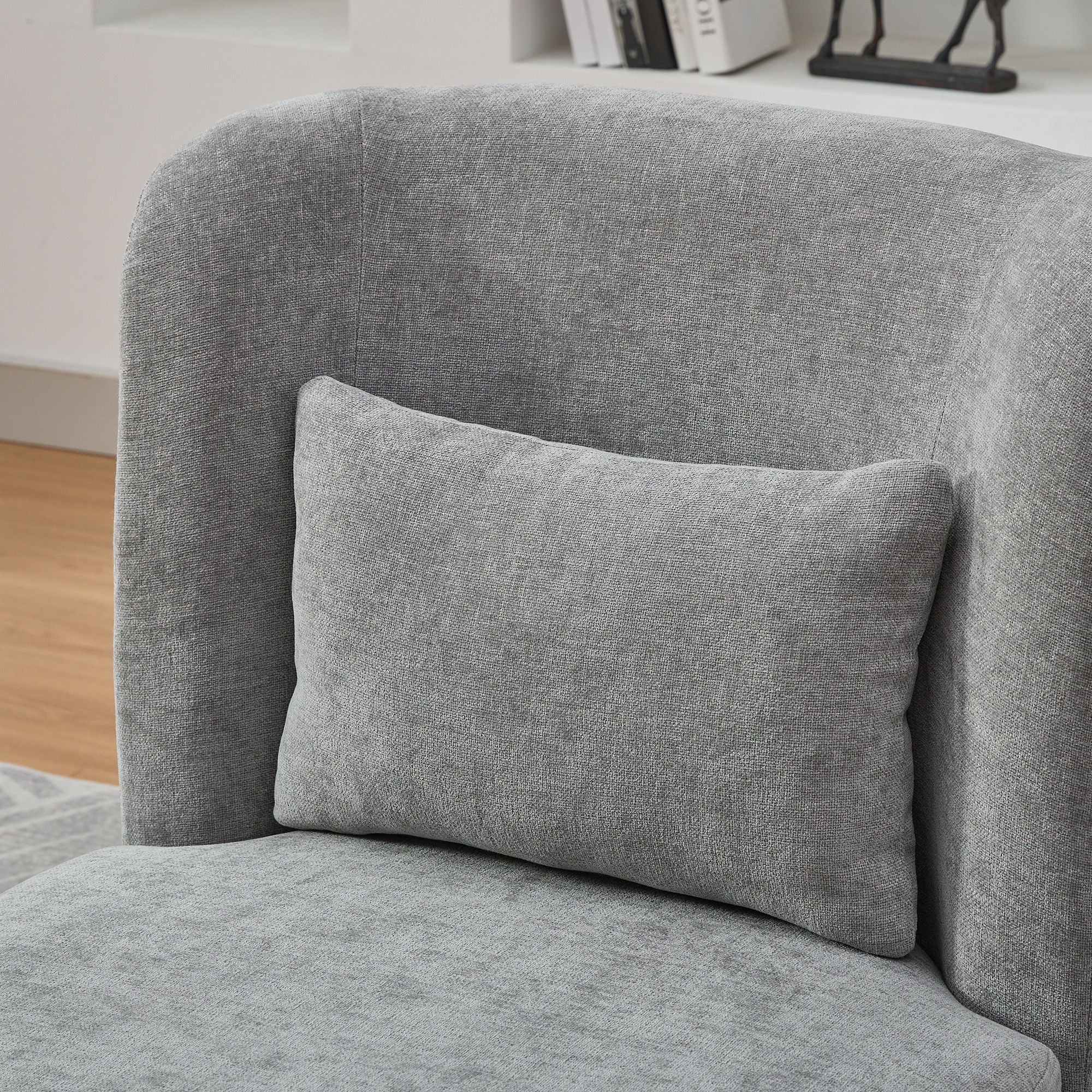 Wide Modern Chenille Cushioned Armless Metal Base 360° Swivel Chair With Pillow