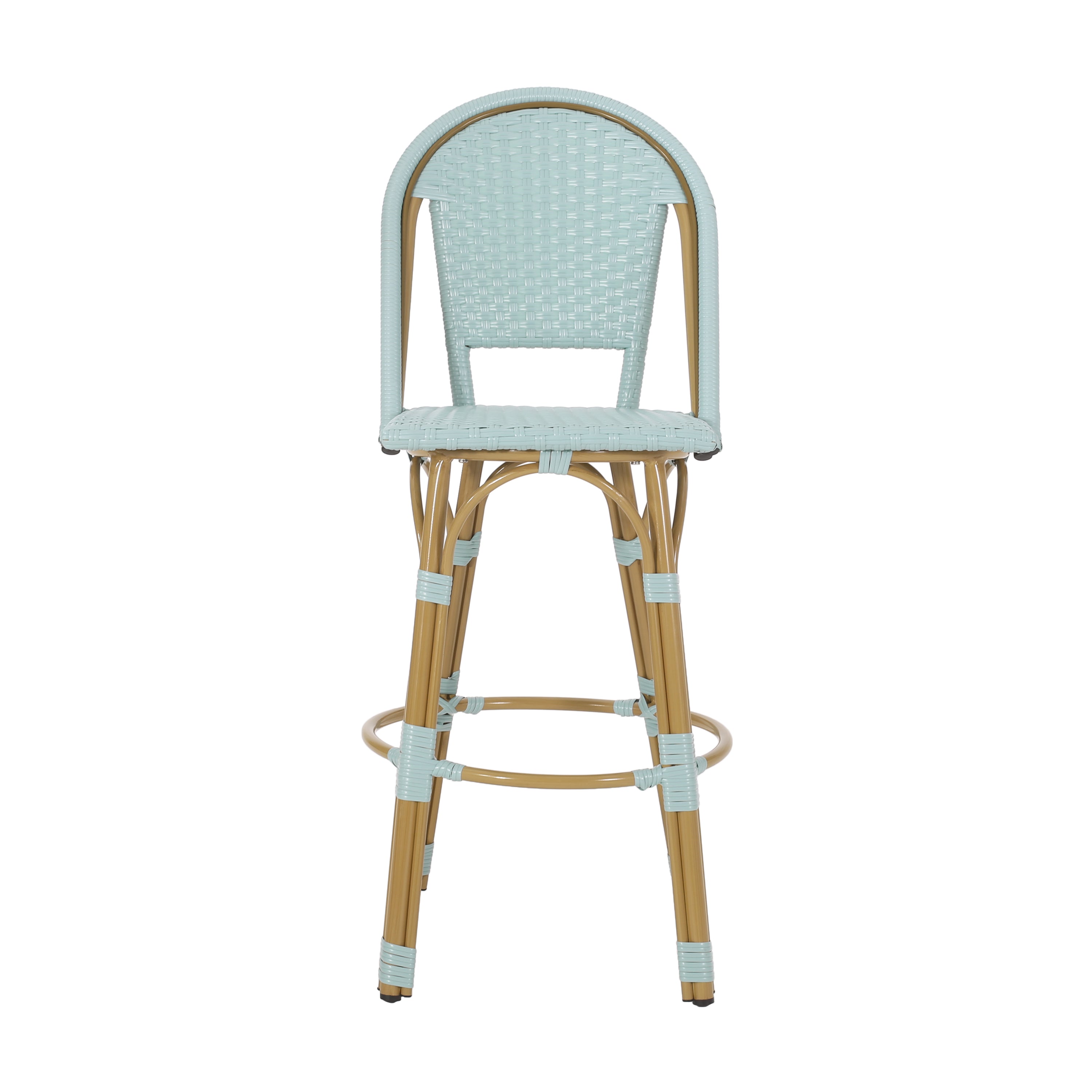 29.5' Outdoor PE Rattan and Aluminum French Barstools, Set of 2