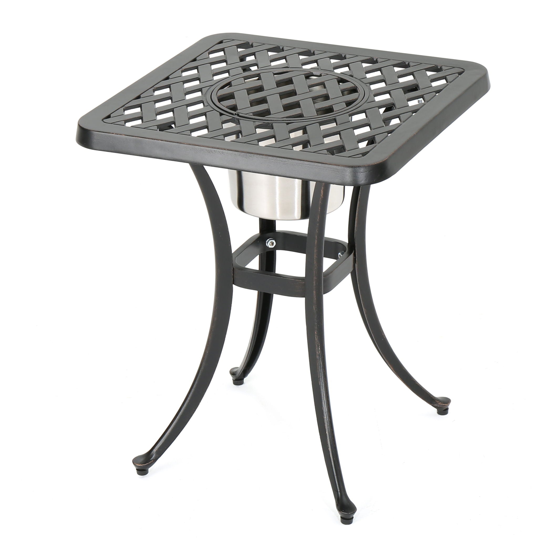 Outdoor Cast Aluminum Bistro Table With Ice Bucket - Black Copper