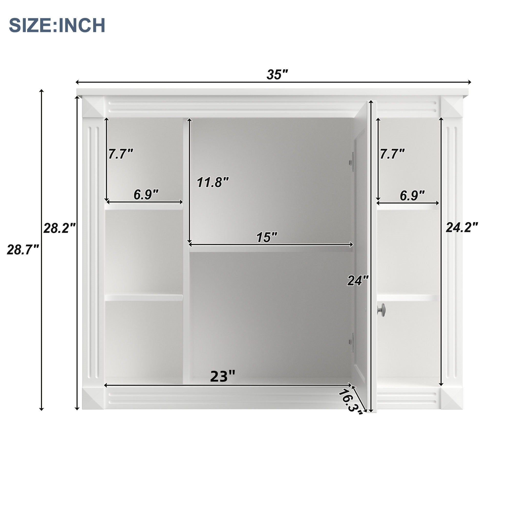 Wall Mounted Bathroom Storage Cabinet With Mirror, 6 Open Shelves