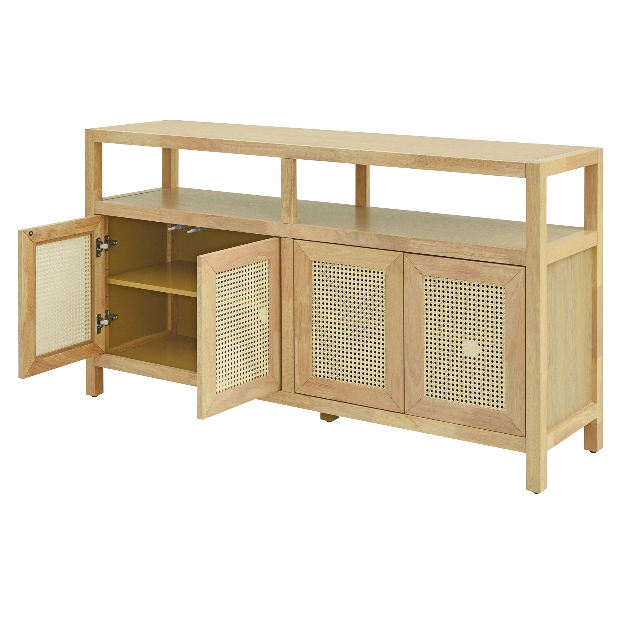 Bohemian Style Rattan Buffet Storage Cabinet with Solid Wood Frame