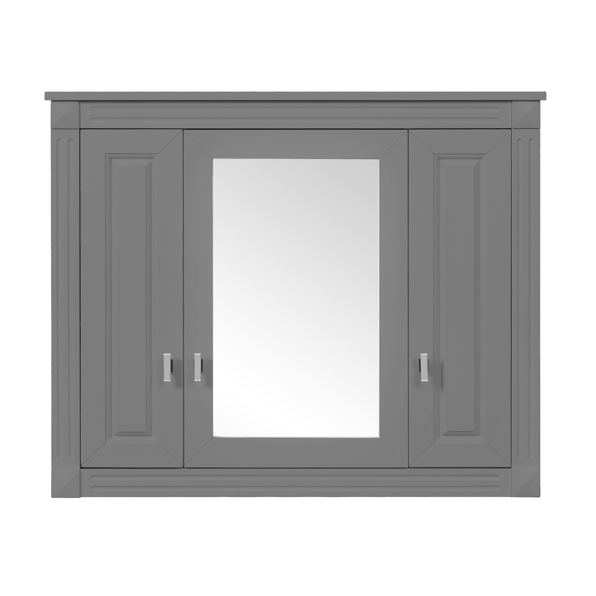Wall Mounted Bathroom Cabinet With Mirror And 4 Shelves, Rectangular Design - Gray
