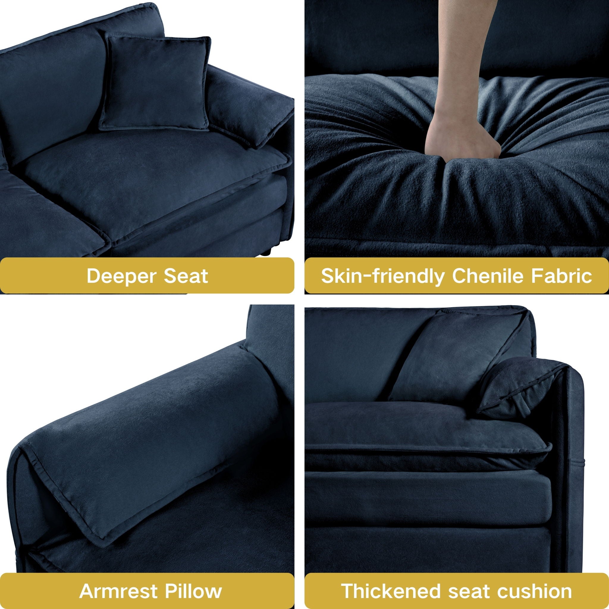 Modern Chenille Oversized Accent Chair, Comfy Single Sofa With Large Seat (Set of 2)