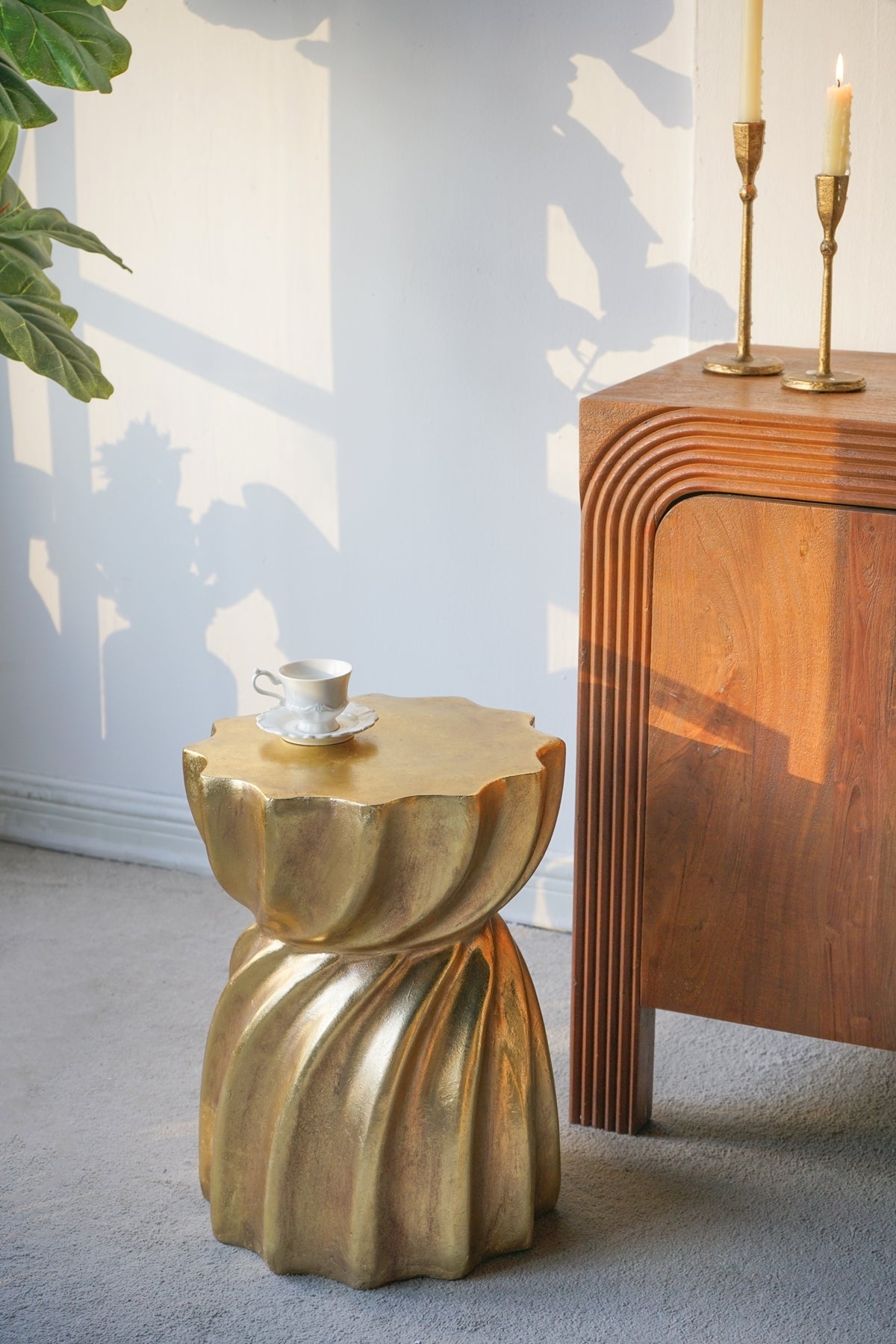 14x14x18.7' Gold Magnesium Accent Stool with Sculptural Swirl Design