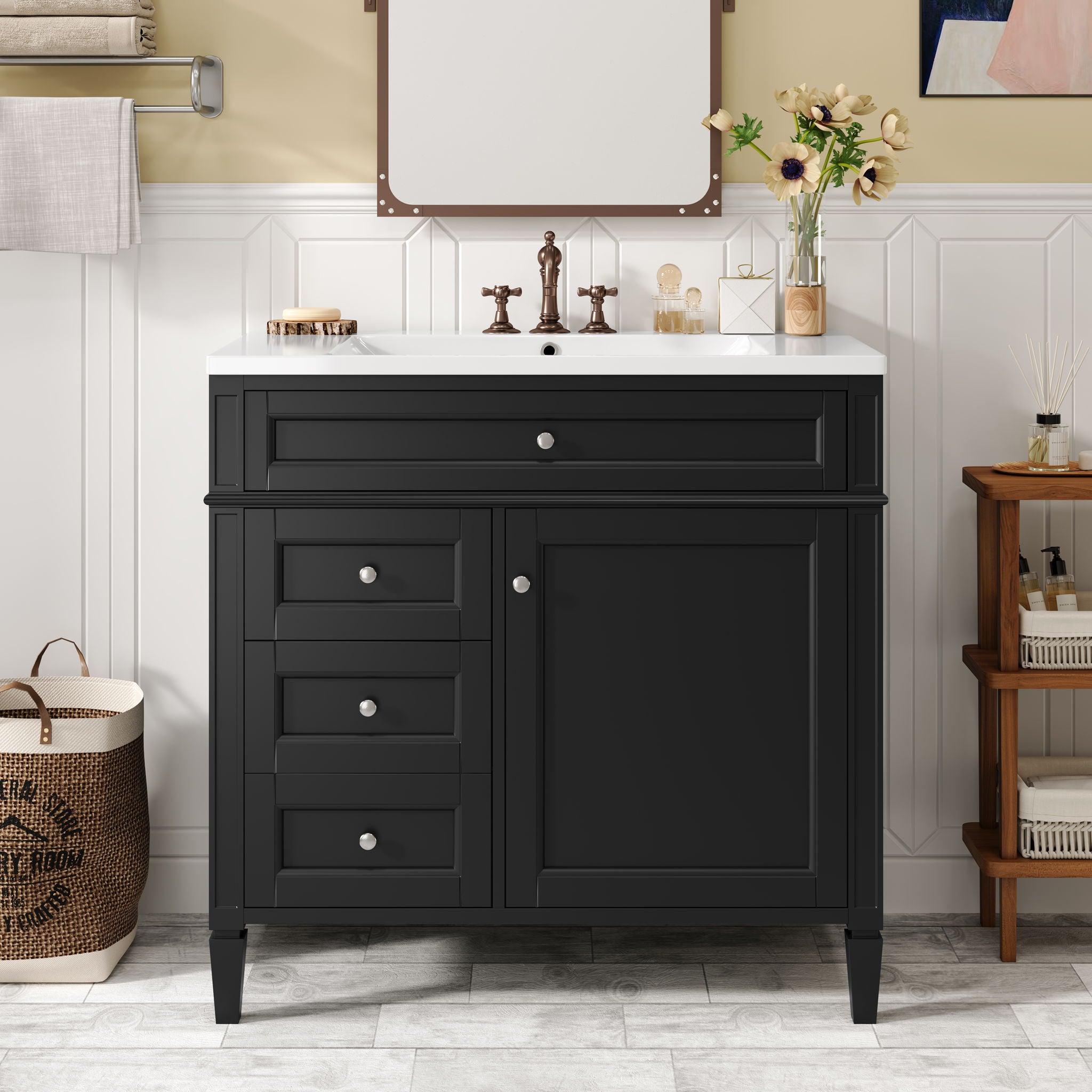 Bathroom Vanity With Top Sink, Storage Cabinet With 2 Drawers And Tip Out Drawer
