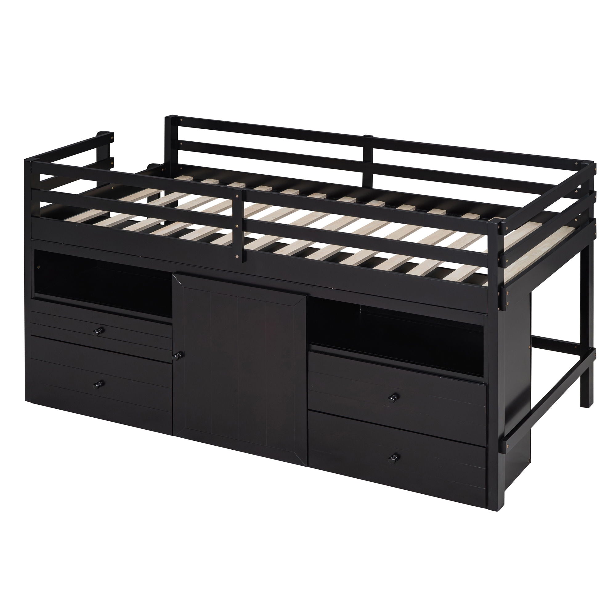 Loft Bed With 4 Drawers, Underneath Cabinet And Shelves