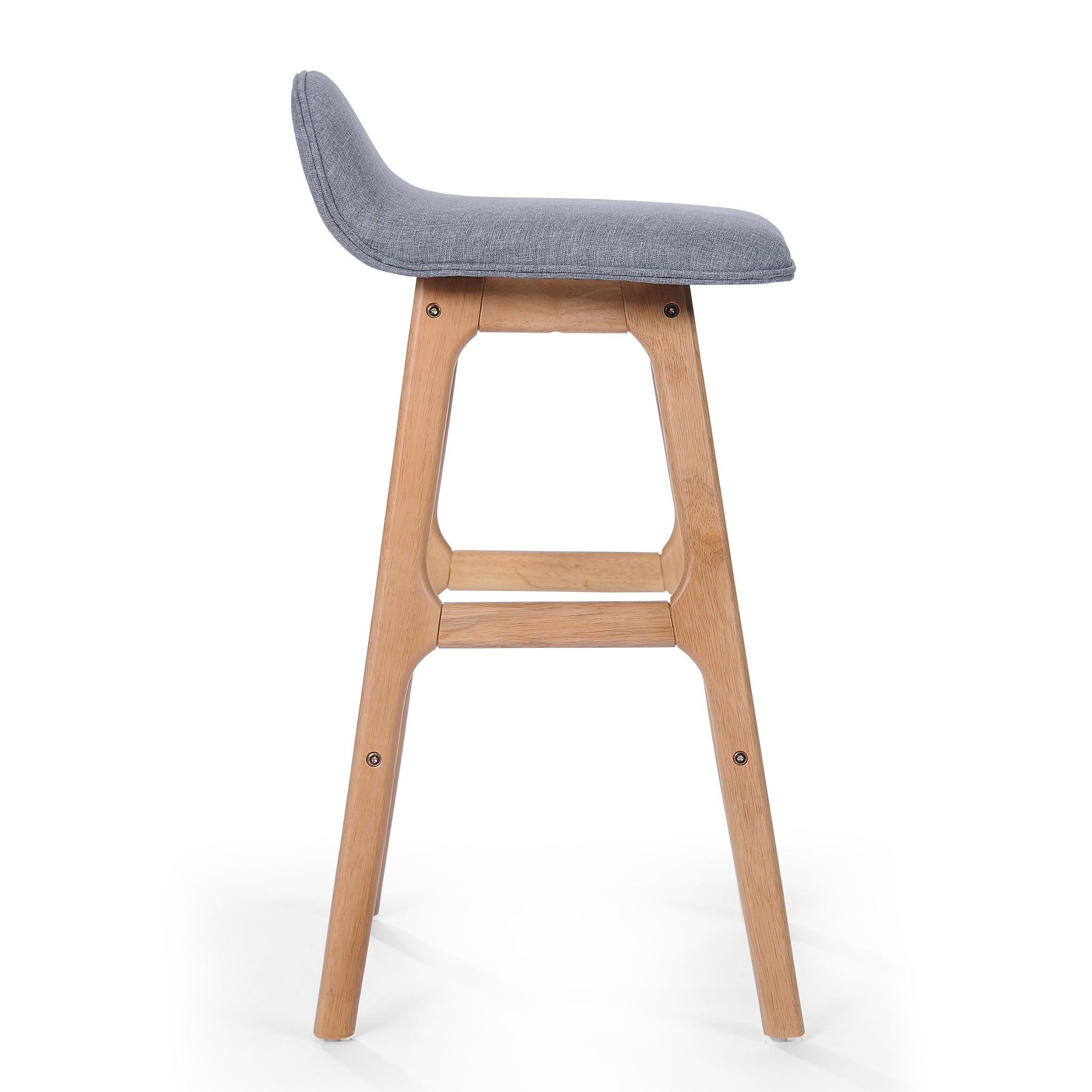 Mid Century Modern Upholstered Low Back Barstools (Set of 2) - Gray / Natural Oak